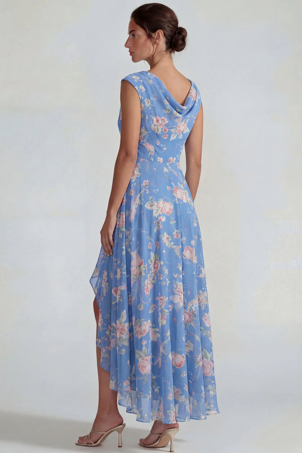 Robe Midi en chiffon en chiffon bleu rose à volants avec une fente - Image 2
