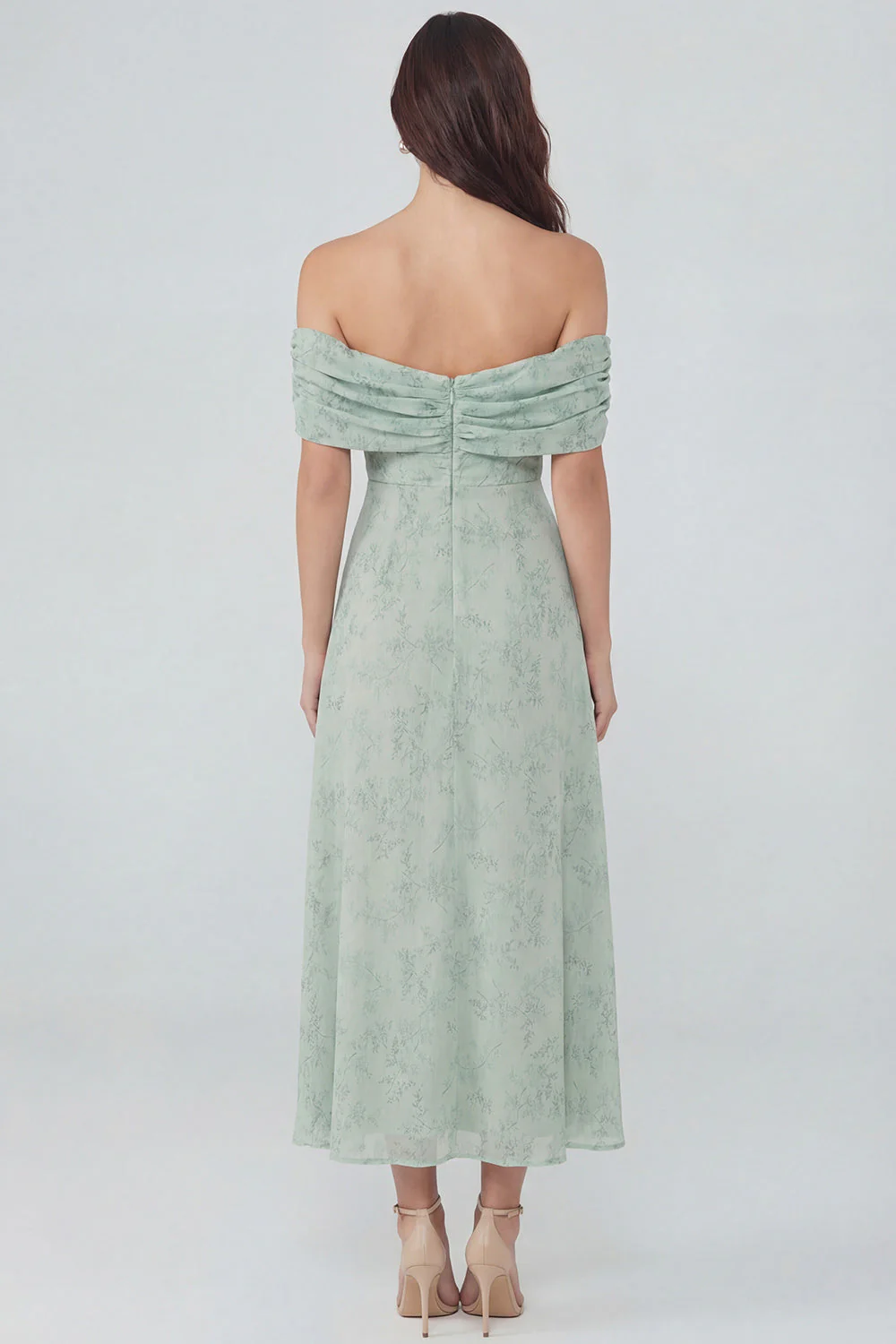 Robe midi en chiffon imprimée Sage poussiéreuse avec une fente - Image 2