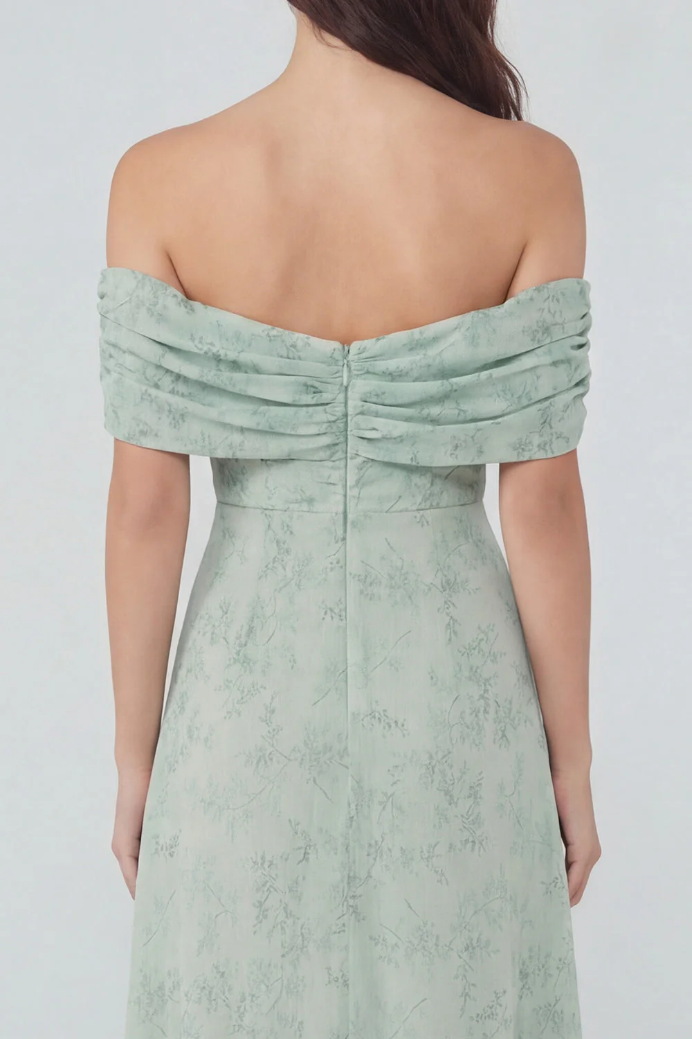 Robe midi en chiffon imprimée Sage poussiéreuse avec une fente - Image 4