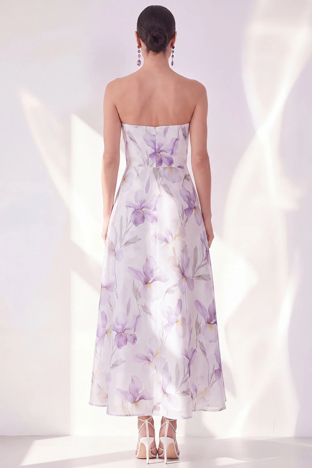 Robe Midi en chiffon sans bretelles en fleur de lilas - Image 2