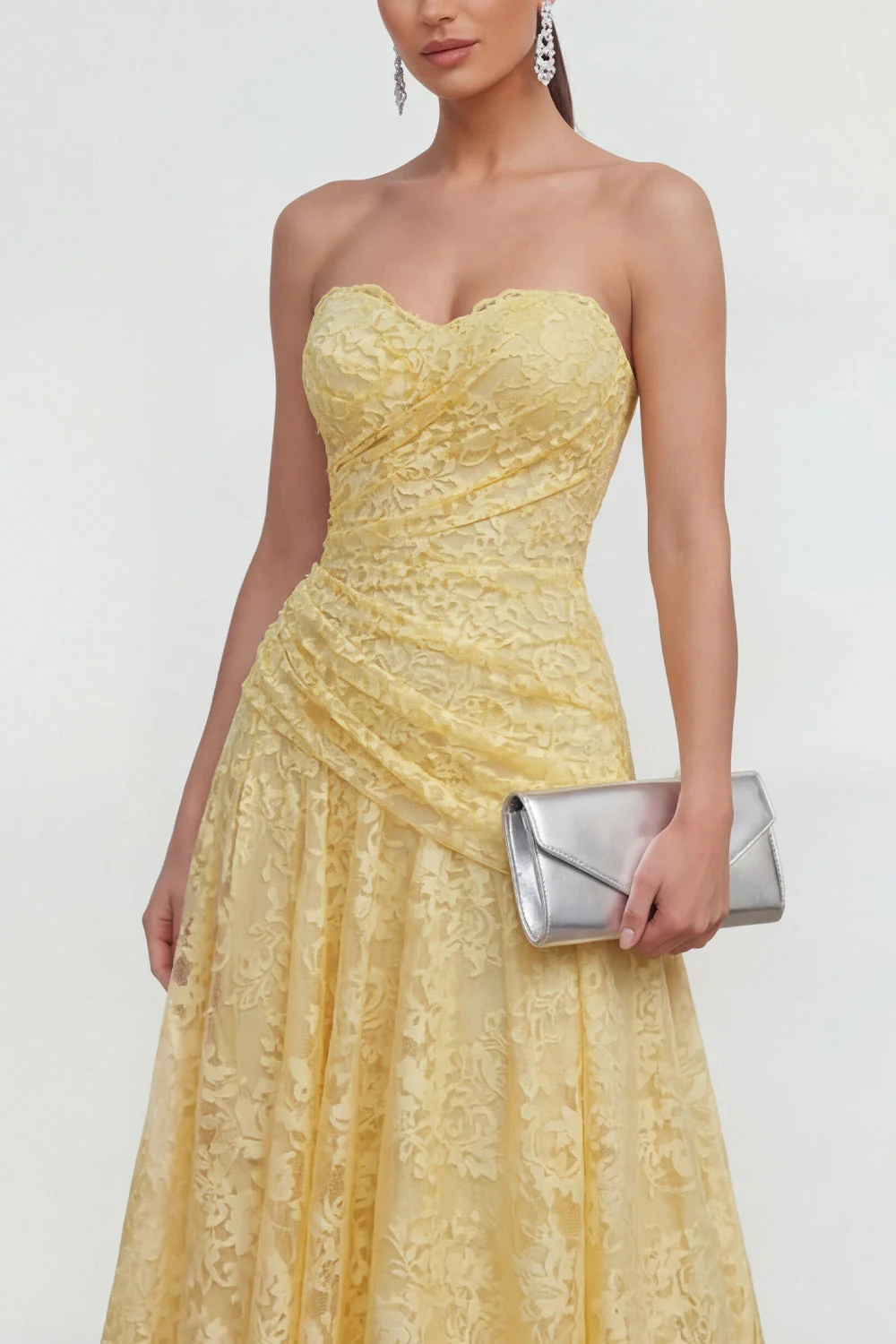 Robe midi en dentelle froncée Yellow Sweetheart - Image 3