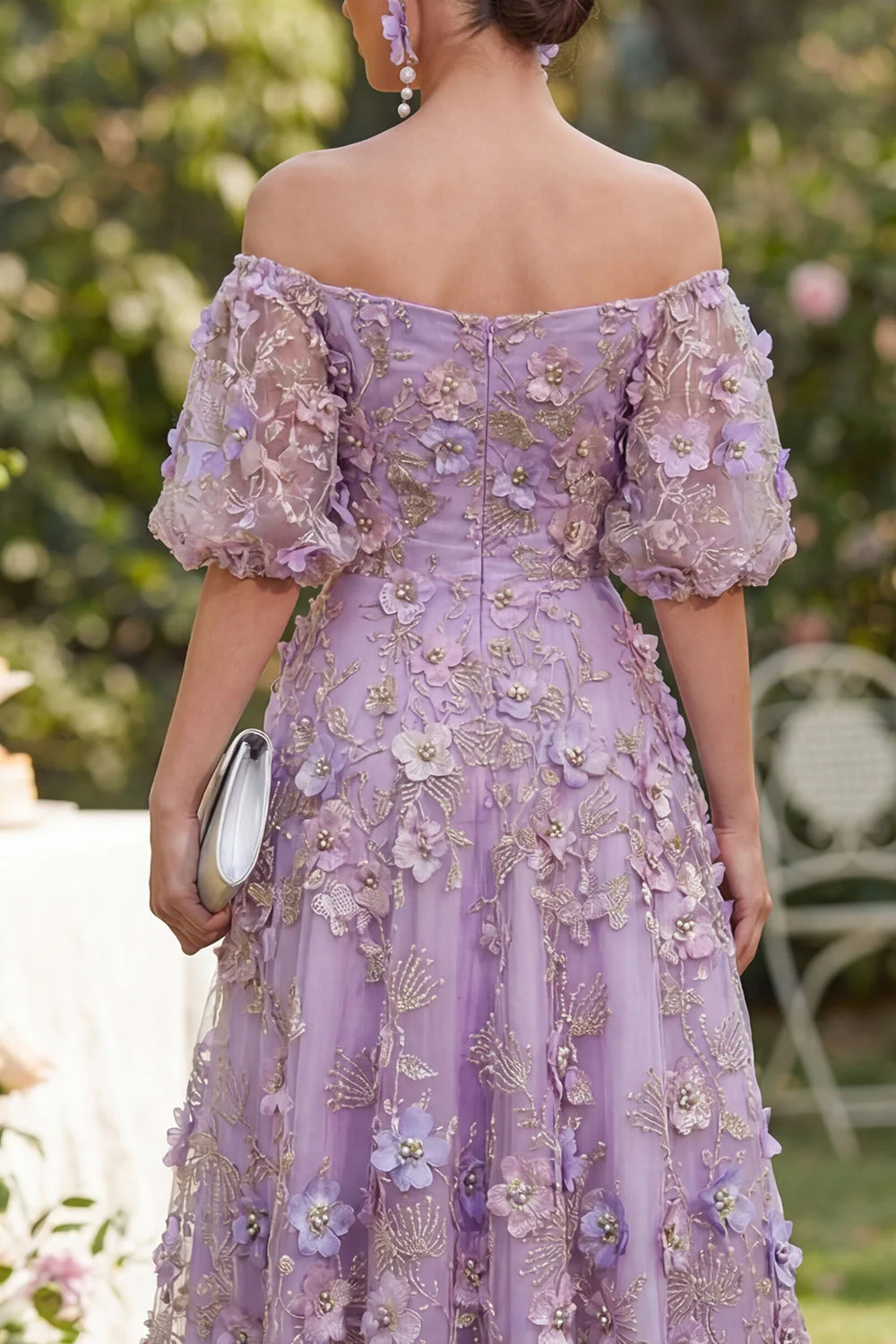 Robe midi en tulle ligne A à lignes tombantes, bleu plissé et perlé - Image 12