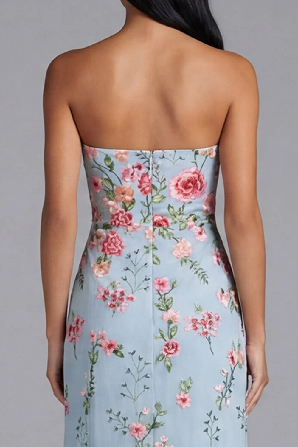 Robe midi fleur en tulle en fleurs roses, bretelles à fourreaux, - Image 5
