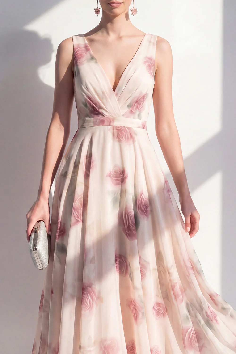 Robe midi fleur en vrac en mousseline A-Line - Image 3