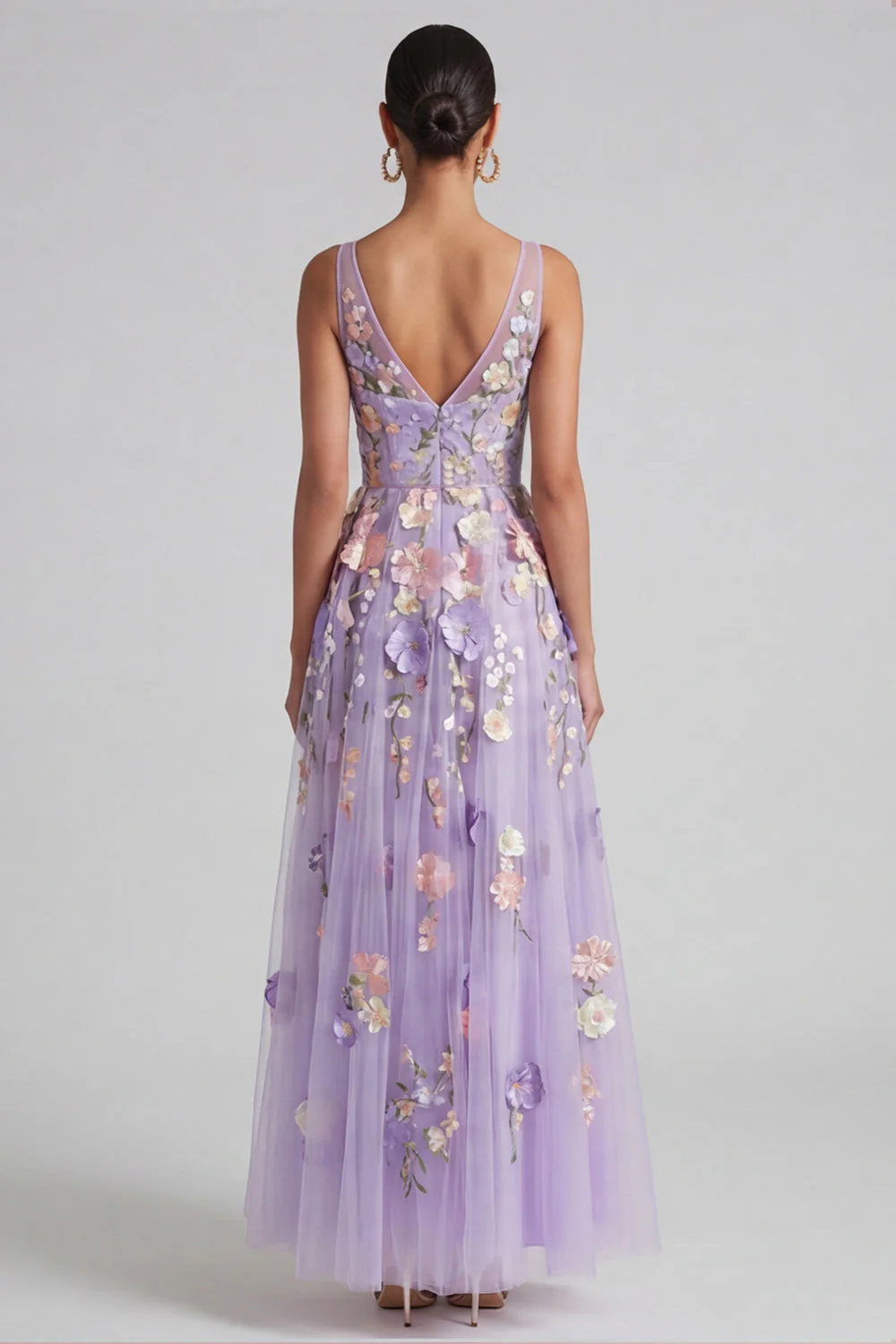 Robe midi fleurie à col en V appliqué lilas - Image 2