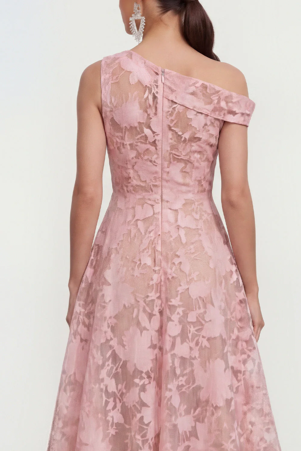 Robe midi fleurie rose à une épaule en ligne A - Image 4