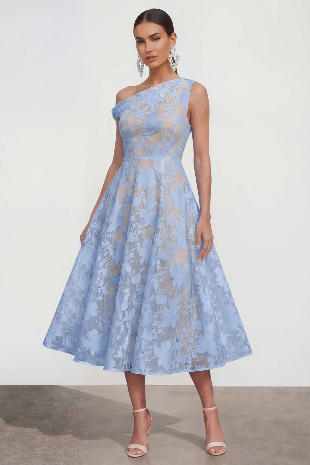 Robe midi fleurie rose à une épaule en ligne A - Image 5