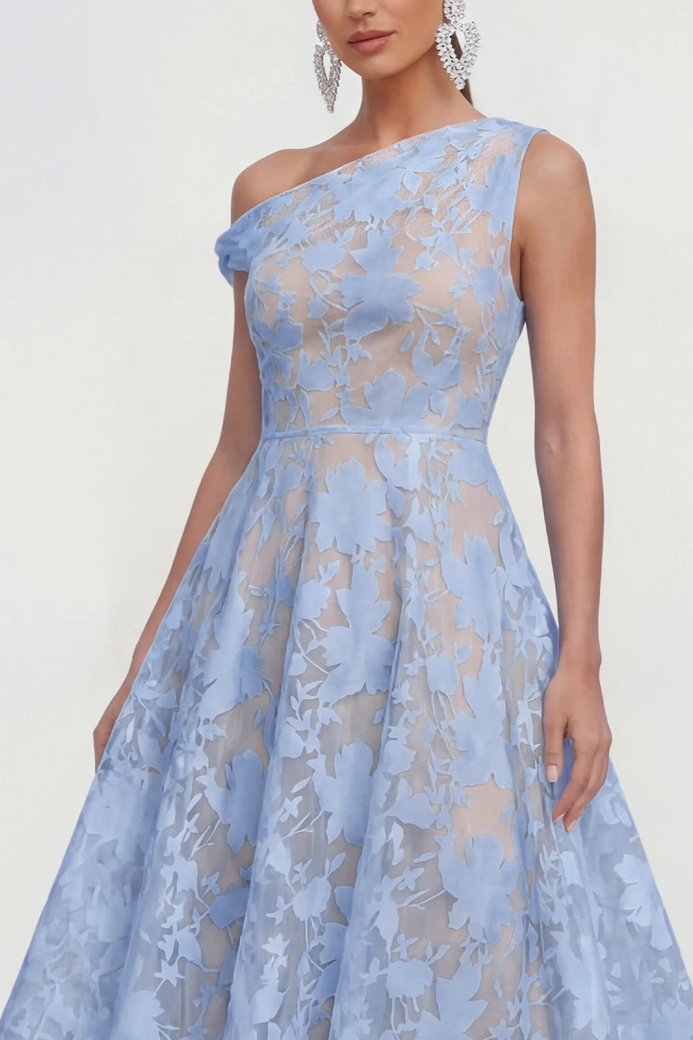 Robe midi fleurie rose à une épaule en ligne A - Image 7