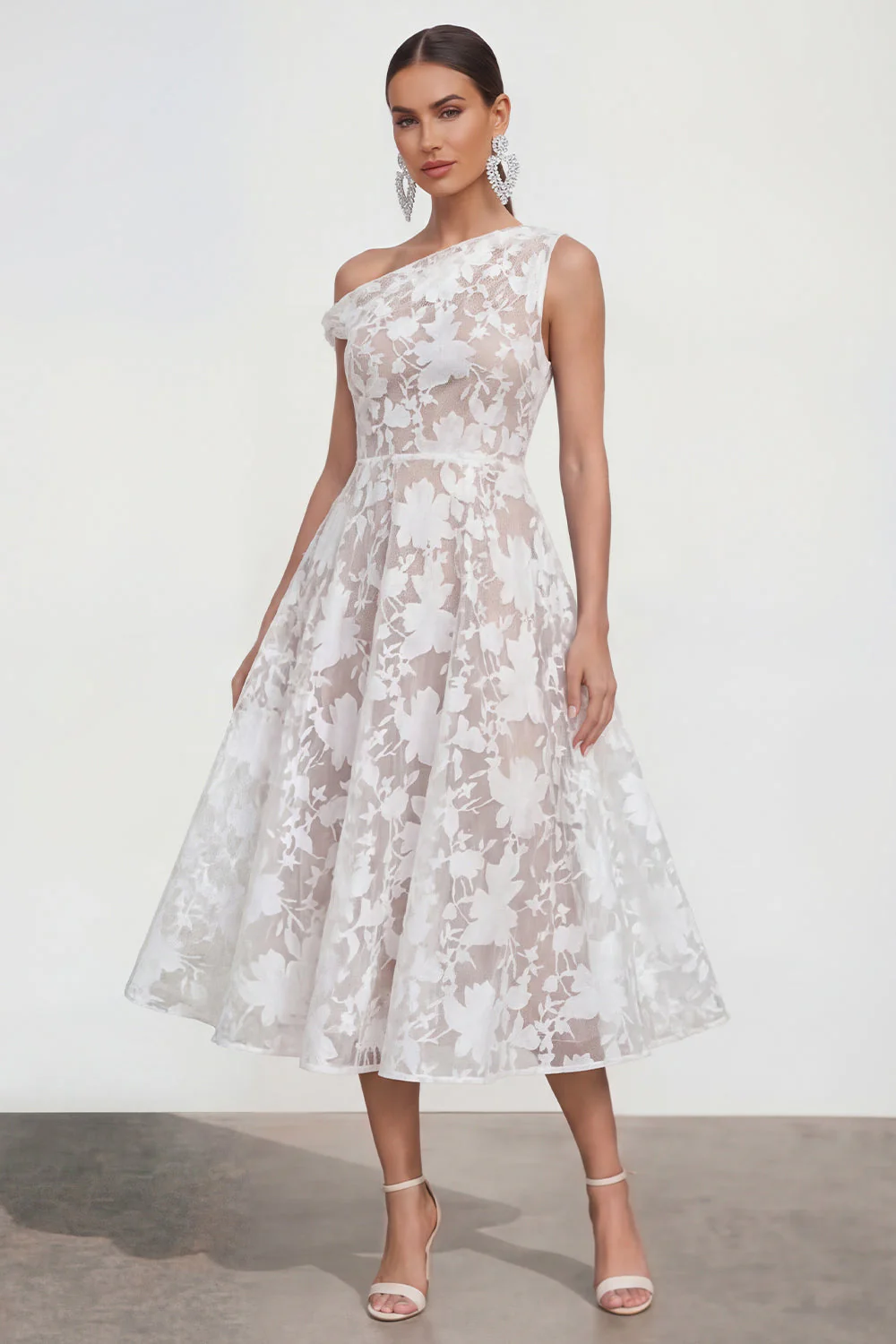 Robe midi fleurie rose à une épaule en ligne A - Image 9