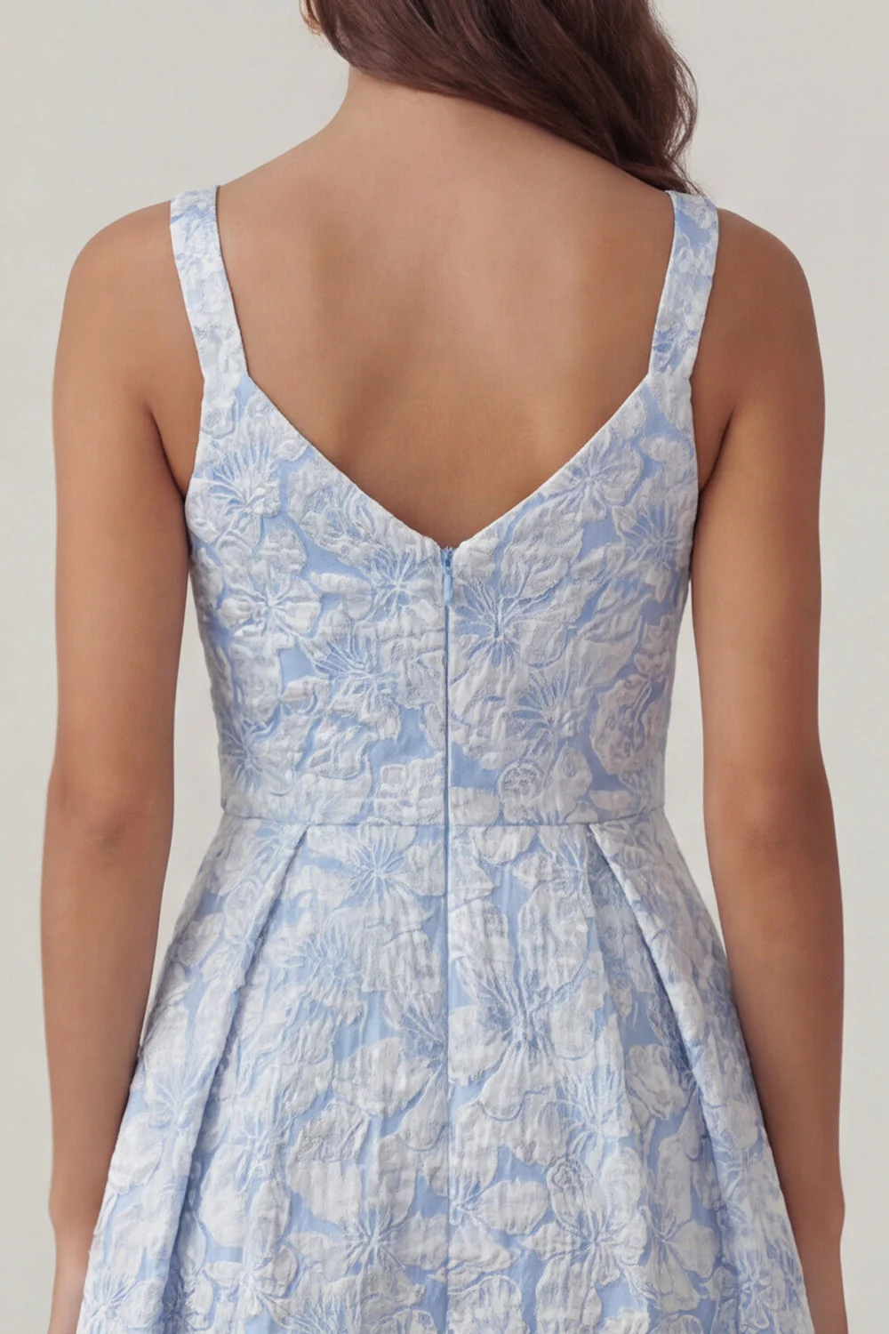 Robe Midi Jacquard bleue à col en V et ligne A - Image 4