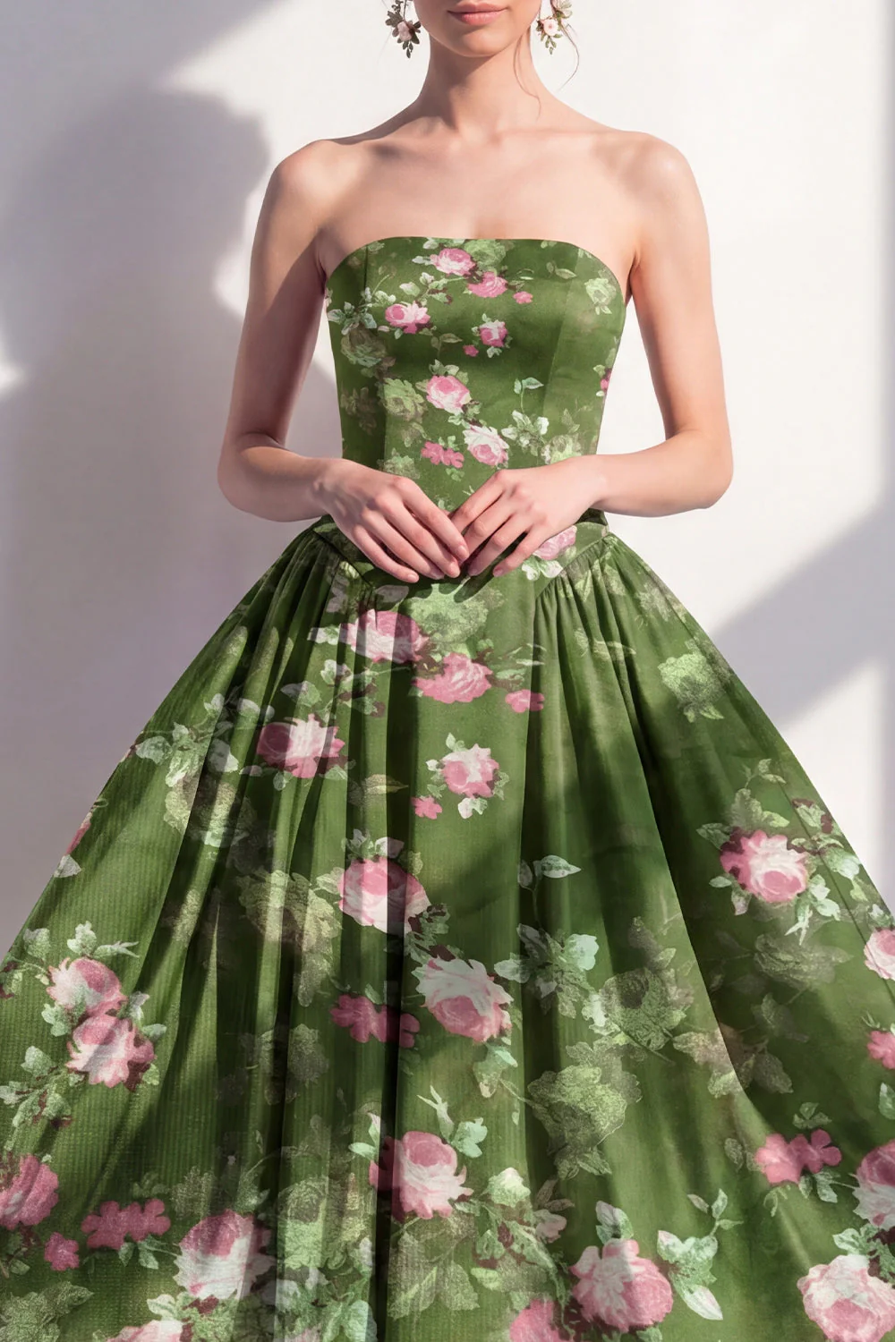 Robe Midi Midi Fleur Midi en chiffon sans bretelles - Image 3
