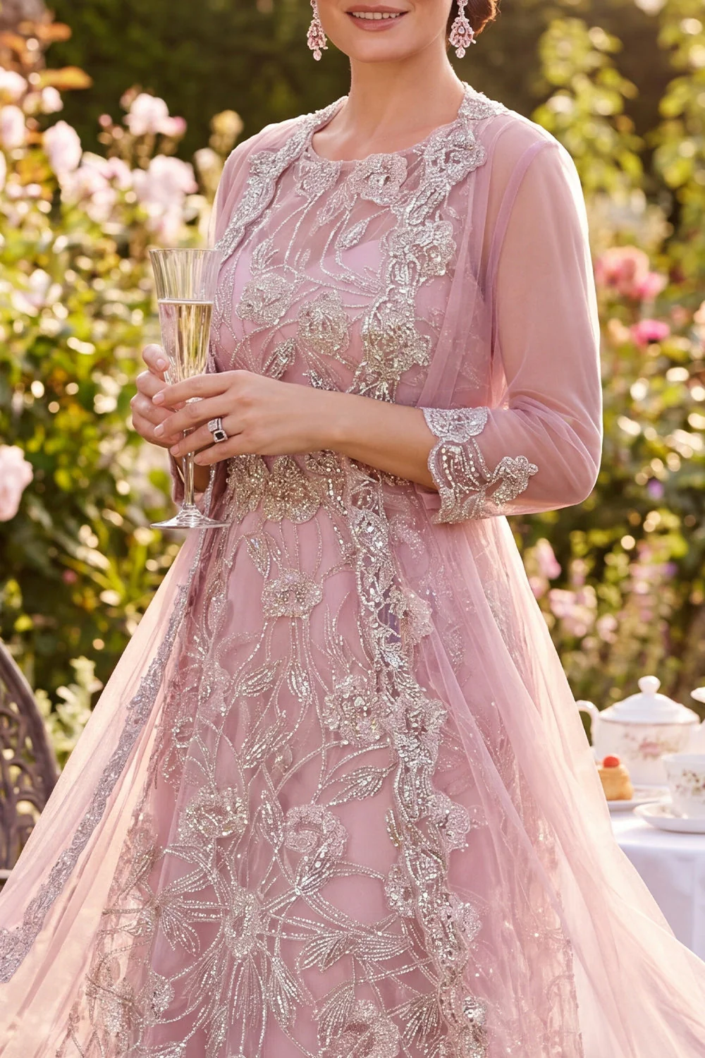 Robe midi midi perlée perlée en tulle en tulle - Image 3