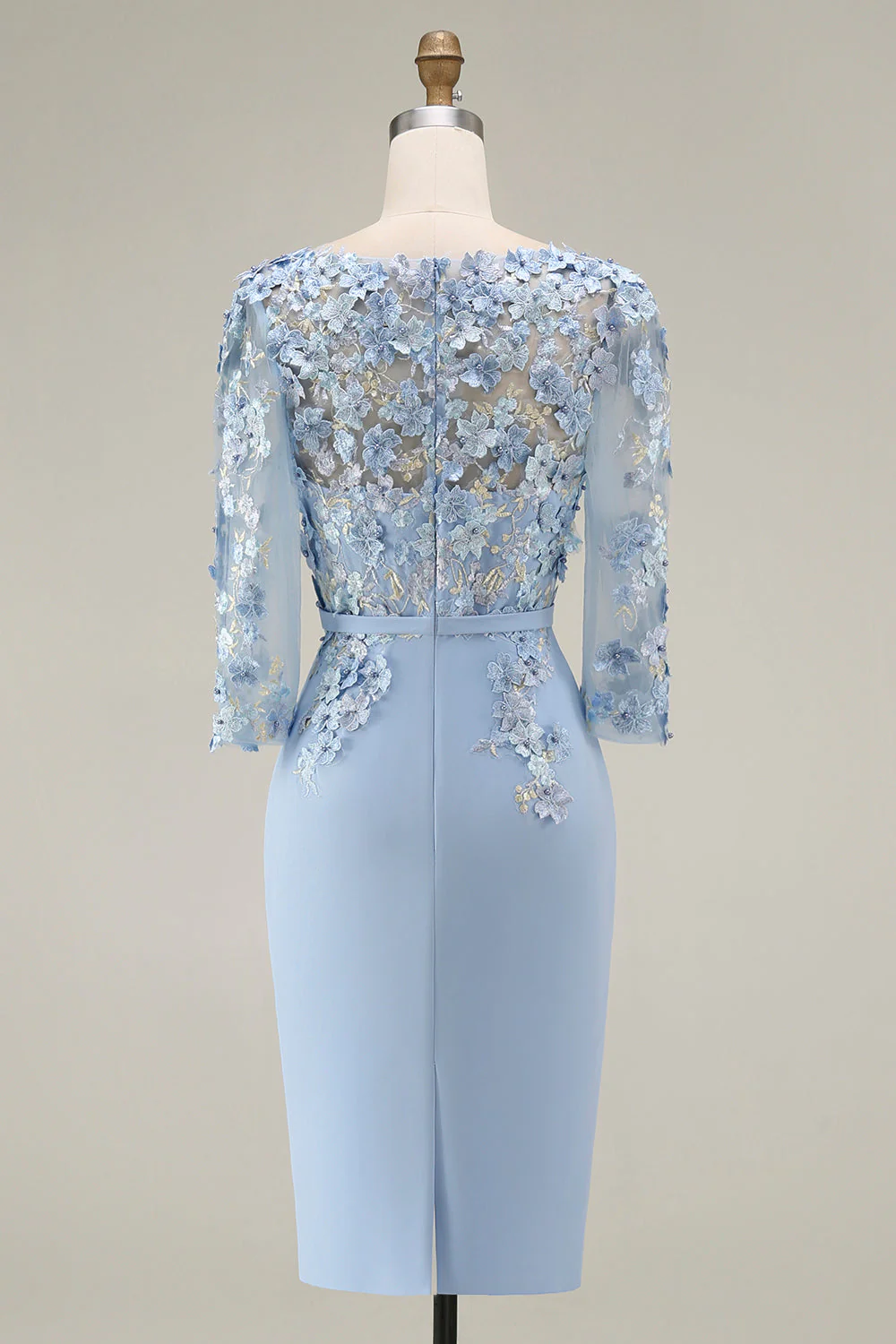 Robe midi Mother of the Bride Mother of the Bride à col bateau bleu clair avec un col en fusil et manches 3/4 - Image 4