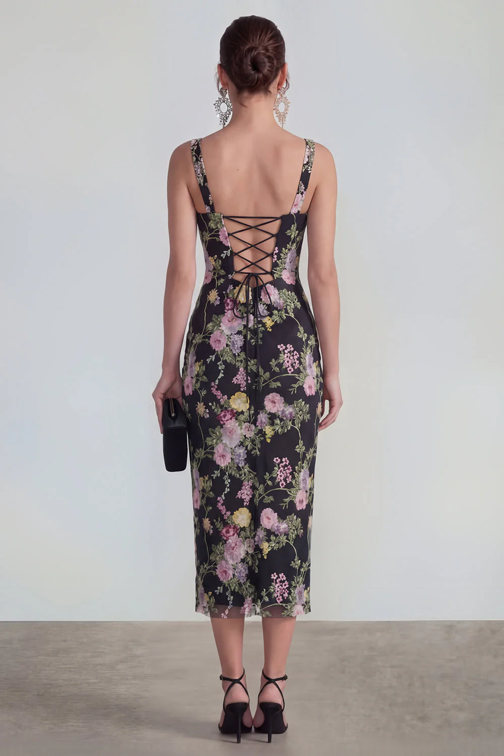 Robe midi multi-fleurs à col carré fourreau avec dentelle dans le dos - Image 2