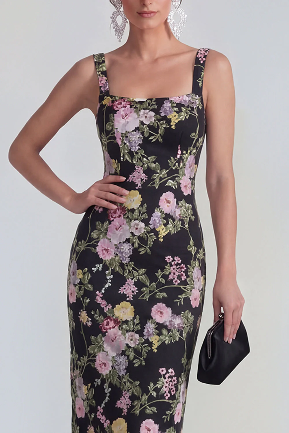 Robe midi multi-fleurs à col carré fourreau avec dentelle dans le dos - Image 3