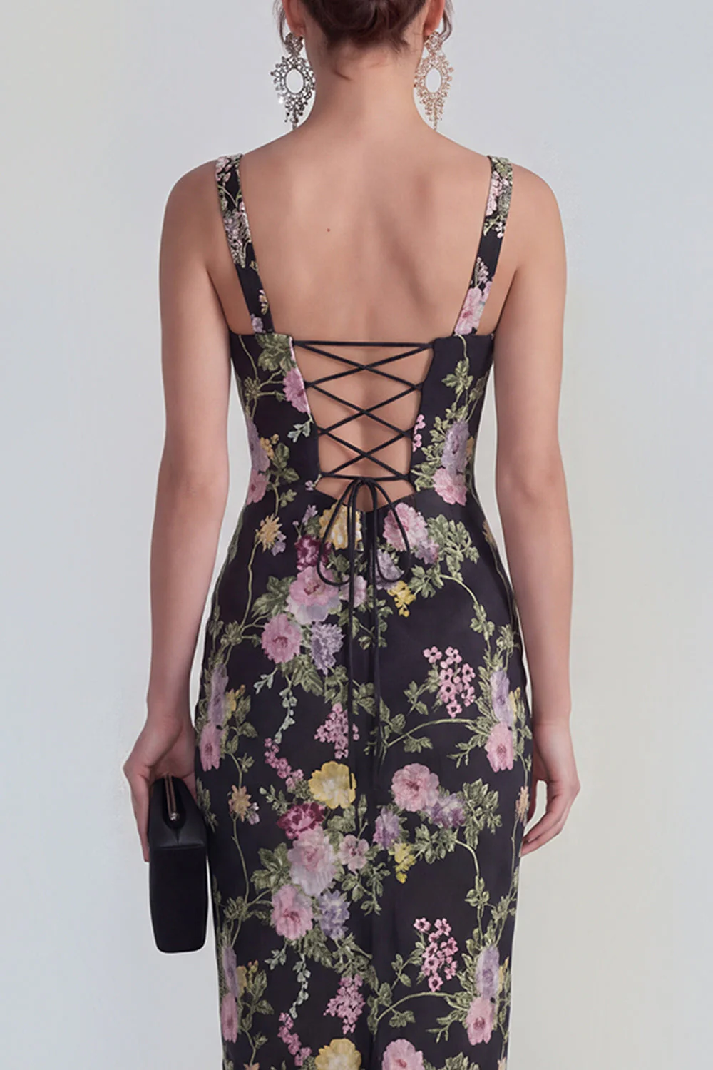 Robe midi multi-fleurs à col carré fourreau avec dentelle dans le dos - Image 4