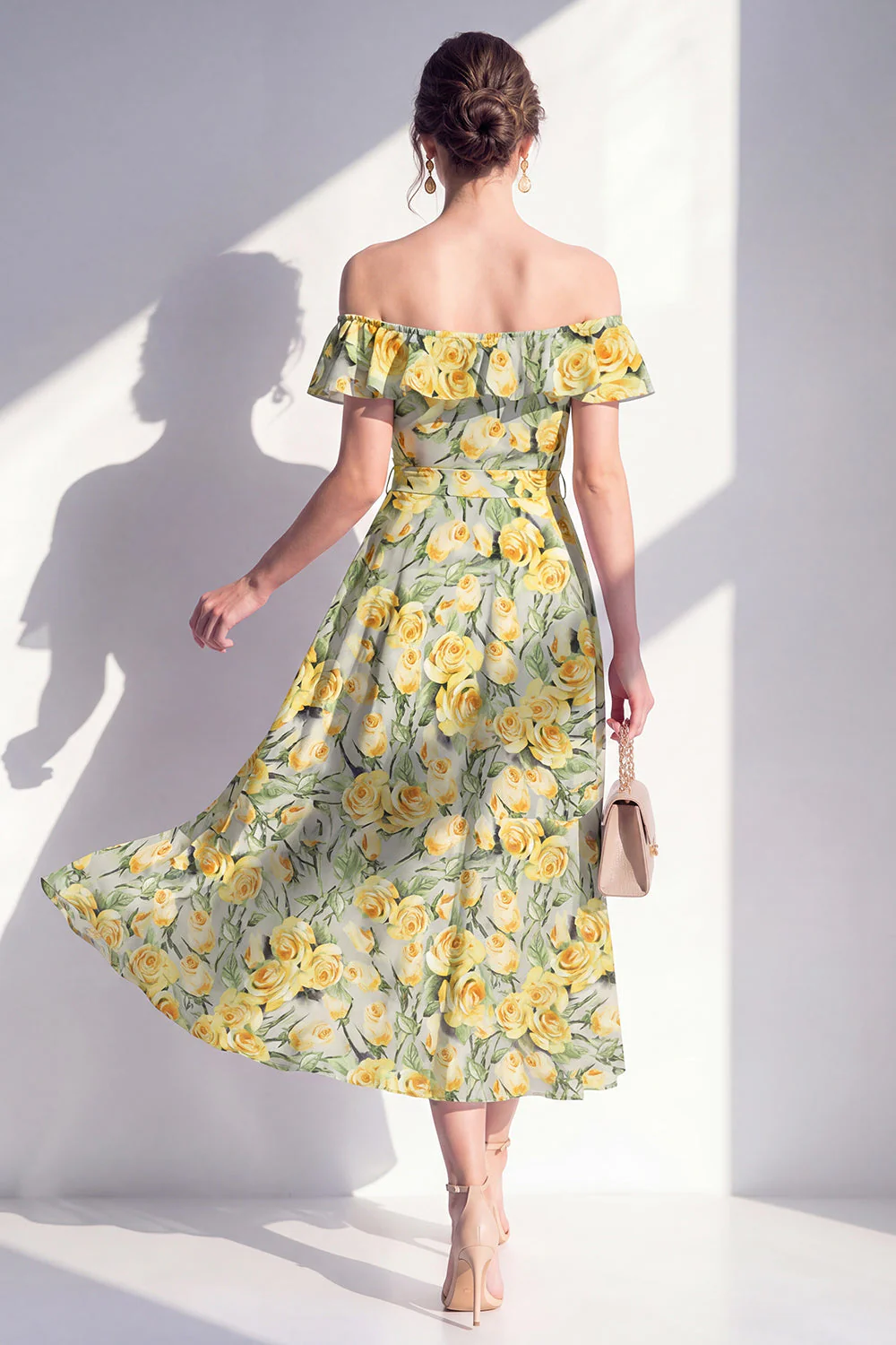 Robe midi rose en ligne A à fleur décollée - Image 6