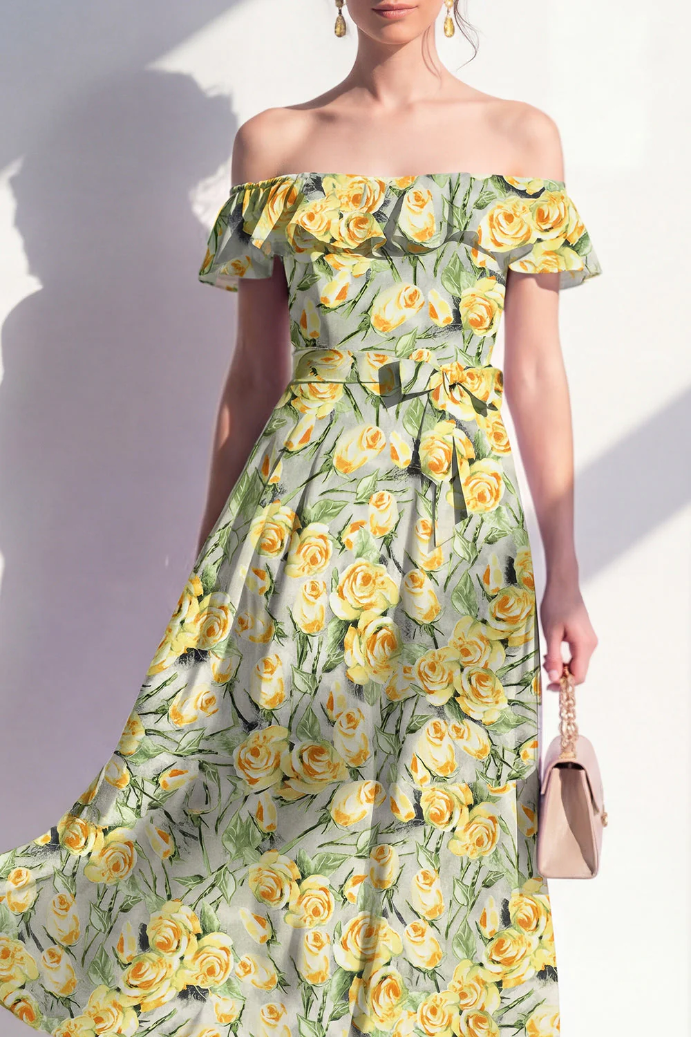 Robe midi rose en ligne A à fleur décollée - Image 7