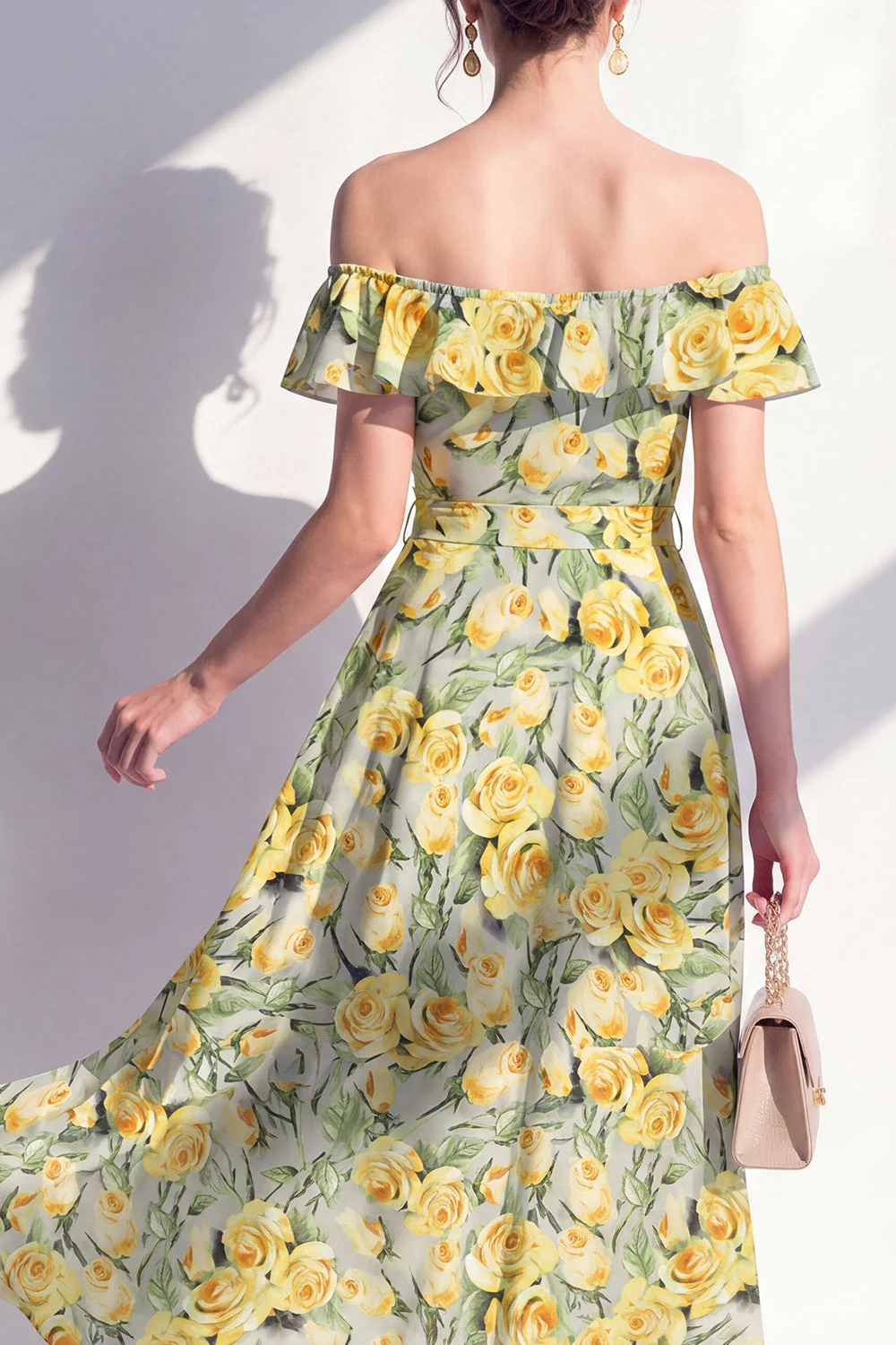 Robe midi rose en ligne A à fleur décollée - Image 8