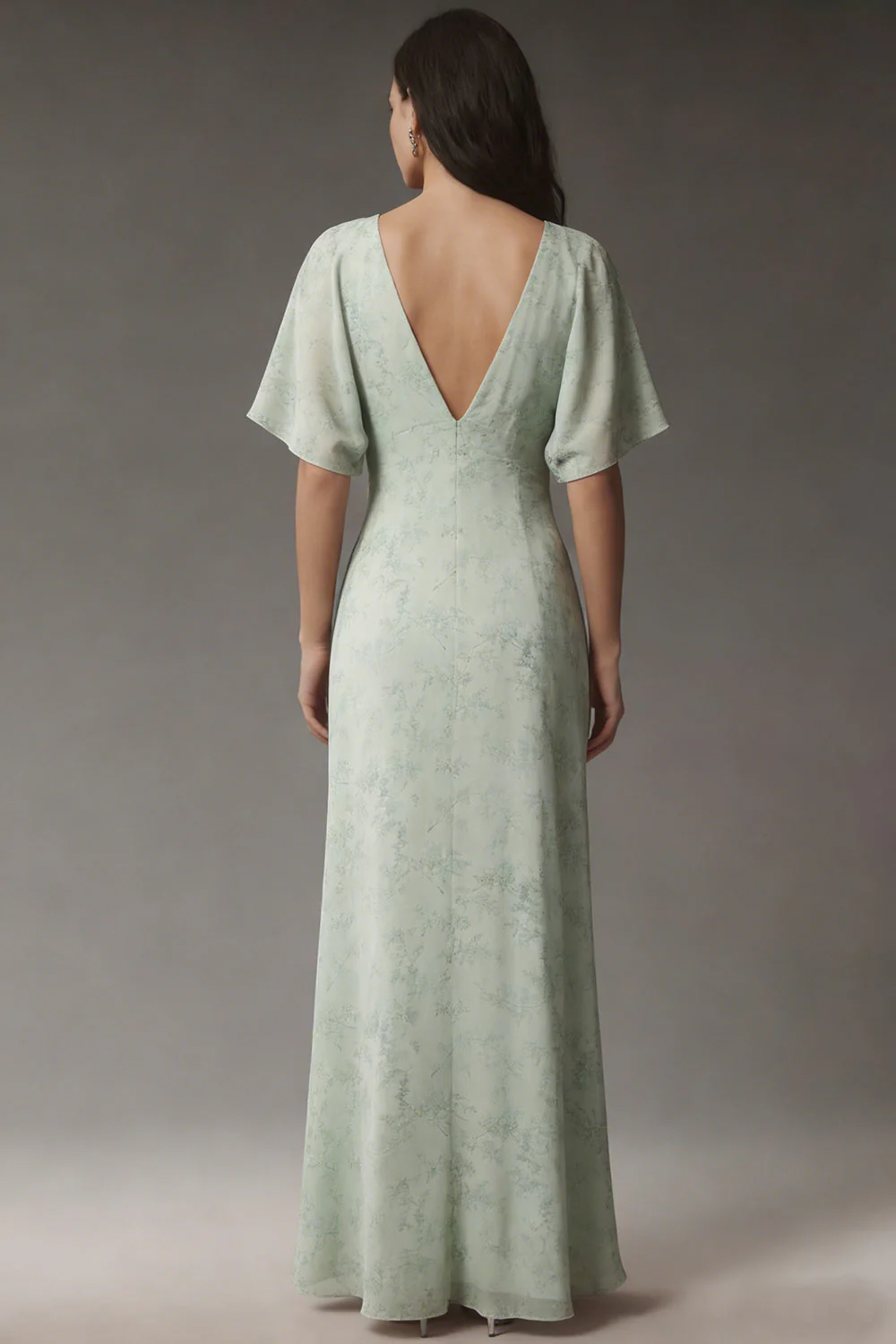 Robe d'invitée de mariage midi vert sauge poussiéreux col V manches courtes - Image 2