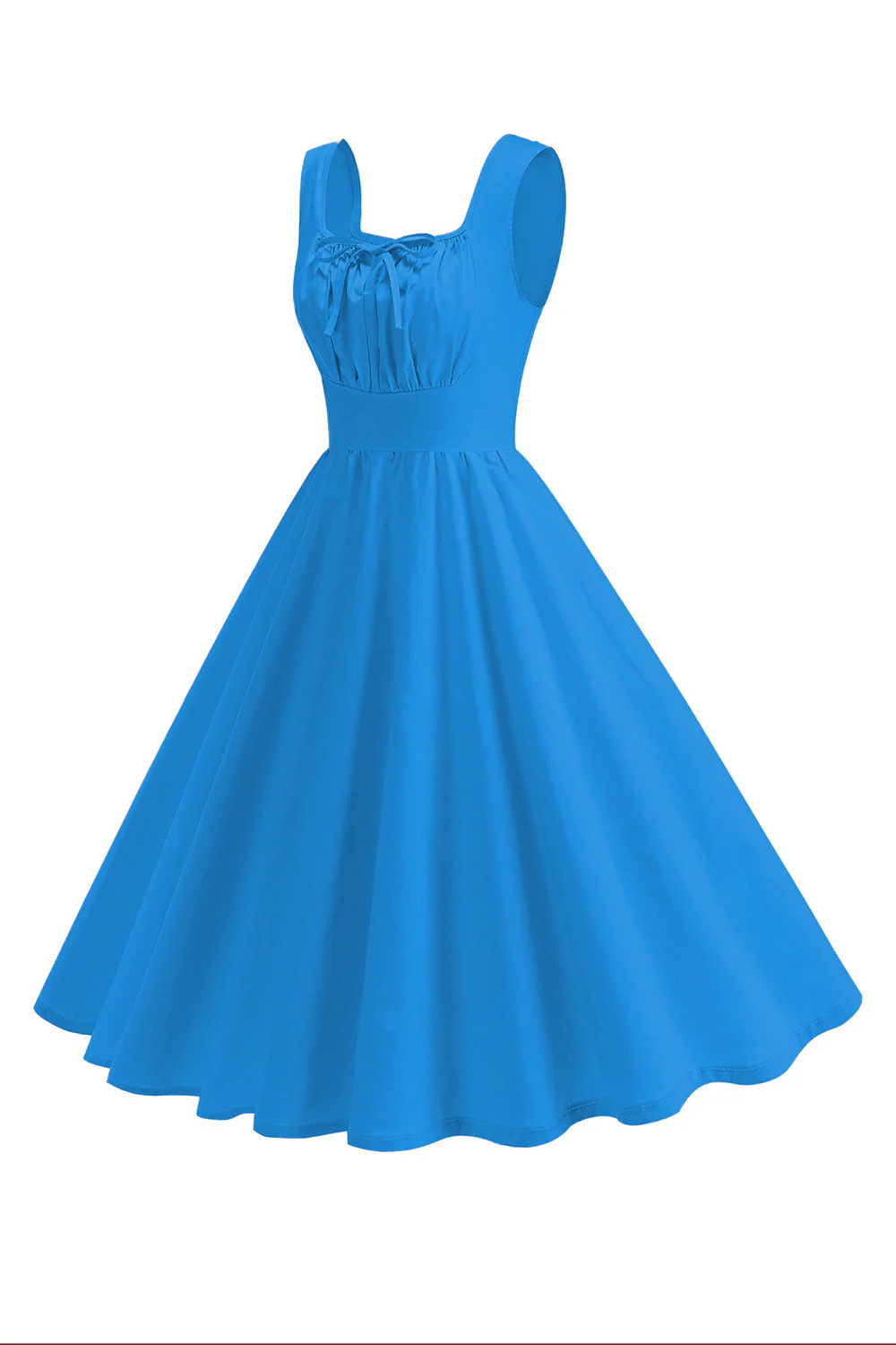 Robe midi trapèze à col carré bleu des années 1950 - Image 2