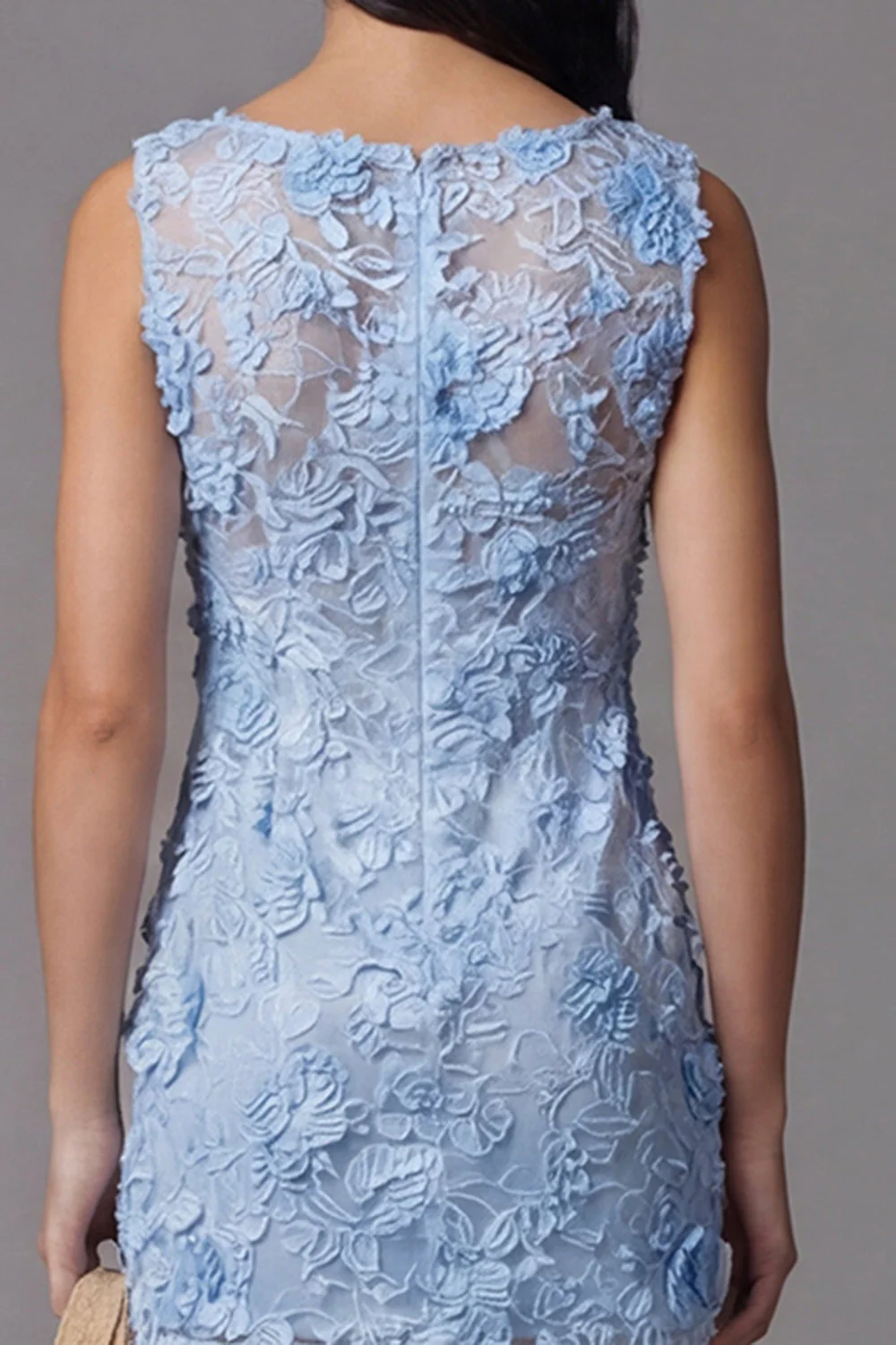 Robe mini florale bodycon collant en tulle bleu avec des appliques en dentelle - Image 5