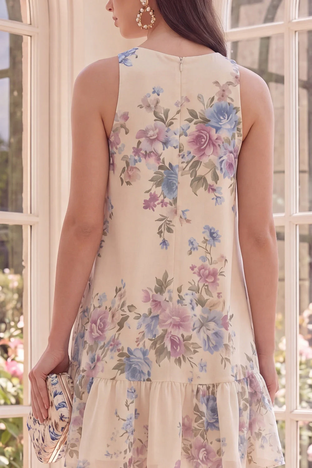 Robe mini florale de plage A Line à col bateau abricot - Image 7