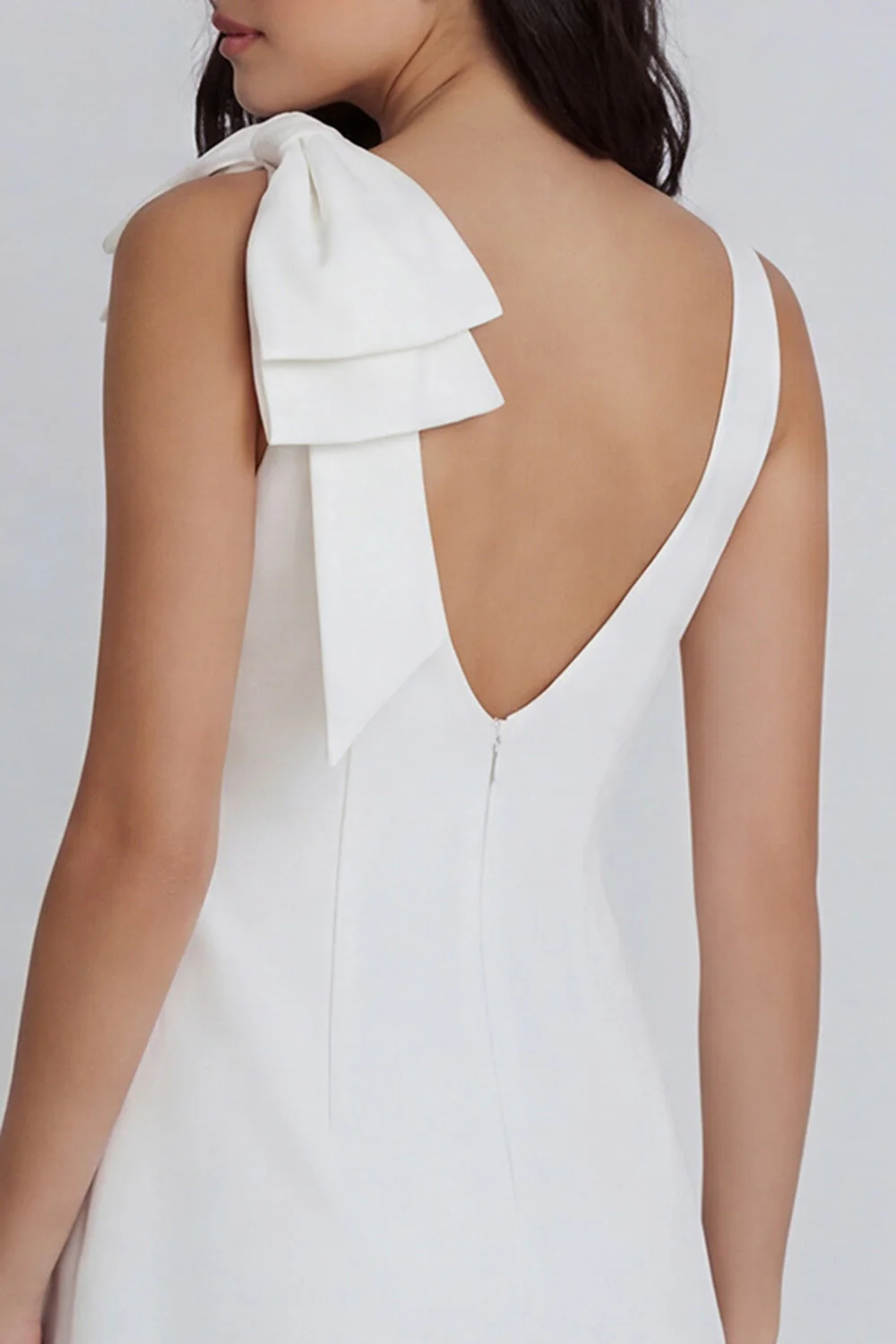 Robe miniature Ivoire Bodycon à col rond froncé avec nœud - Image 4