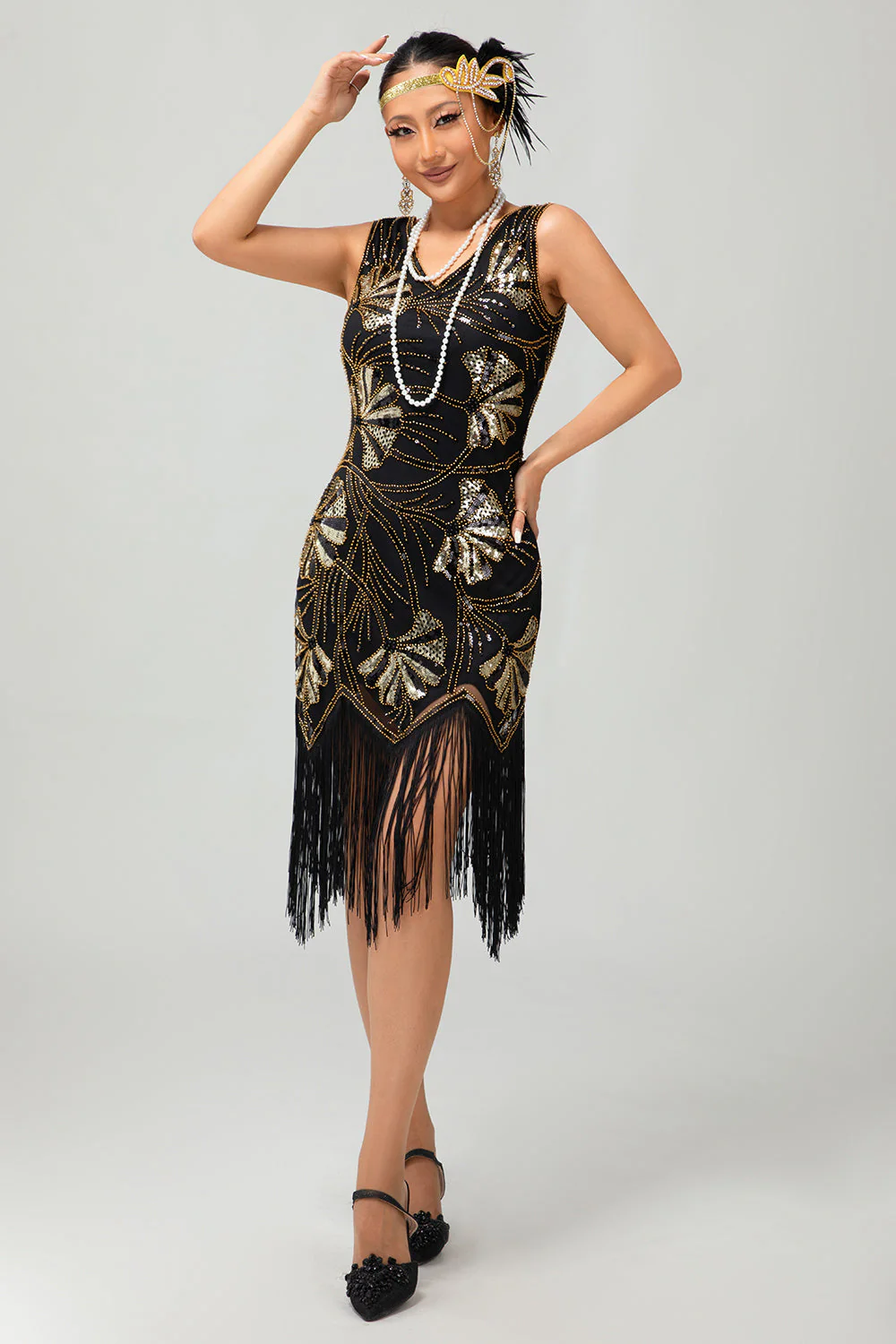 Robe moulante à clapet à paillettes dorées rouges à paillettes dorées des années 1920 avec pompons - Image 14