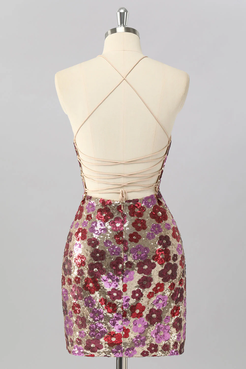 Robe moulante à sequins floraux jaunes Mini Homecoming - Image 8
