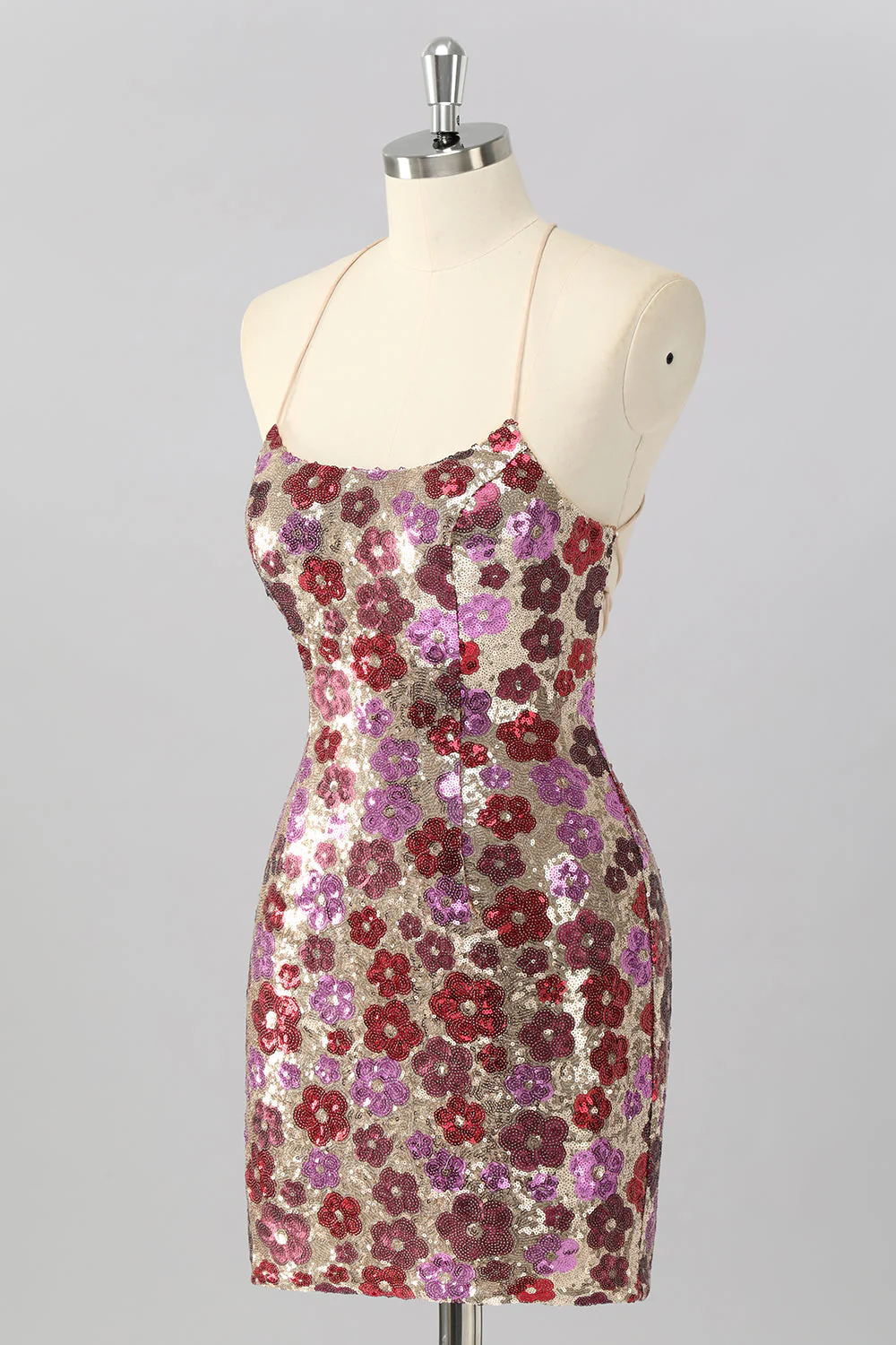 Robe moulante à sequins floraux jaunes Mini Homecoming - Image 9