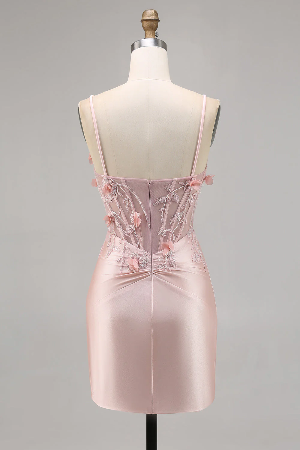 Robe moulante de retour à la maison corset en satin rose avec appliques - Image 8