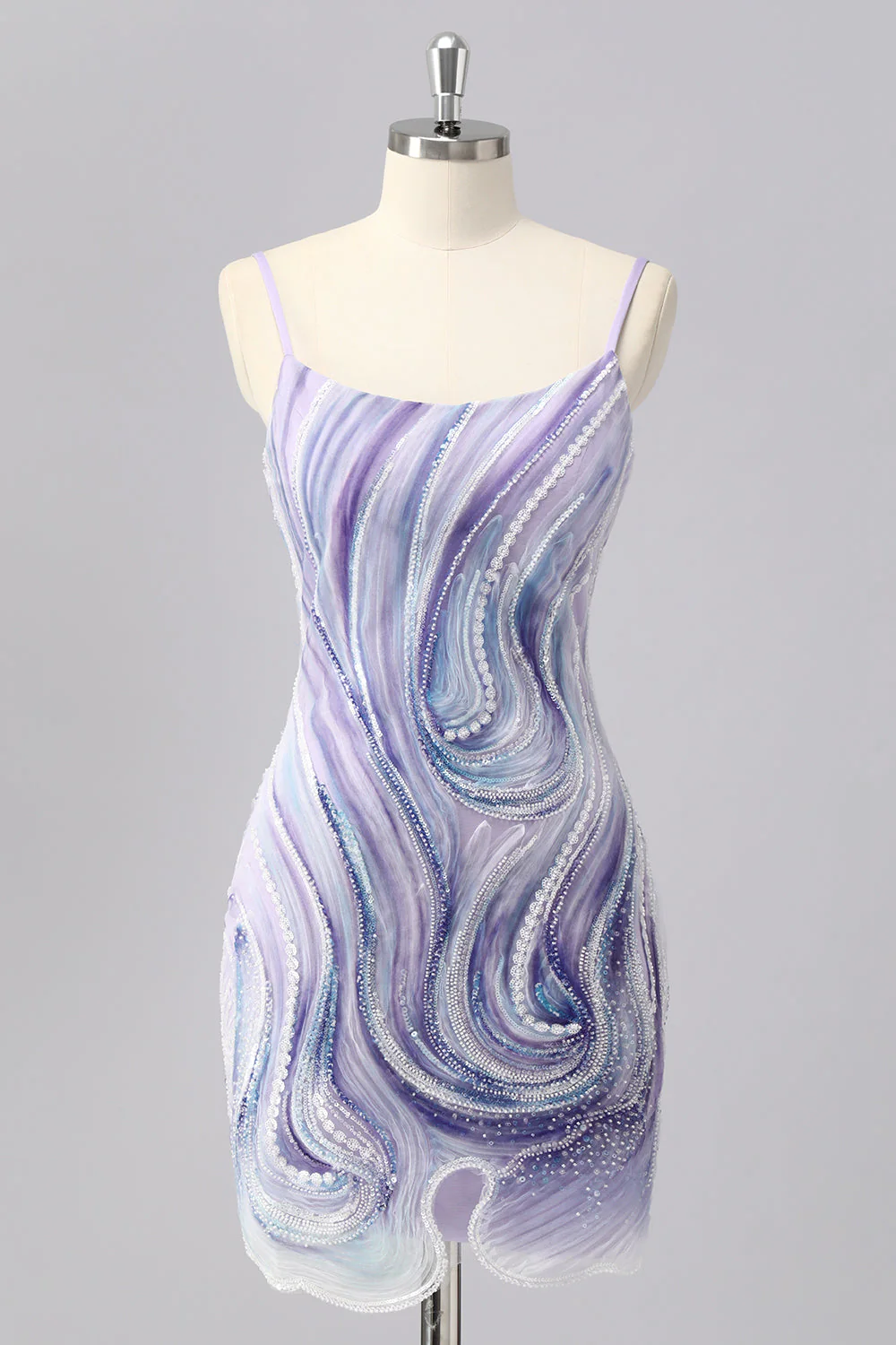 Robe moulante de retour aux balles perlées lilas scintillante avec paillettes