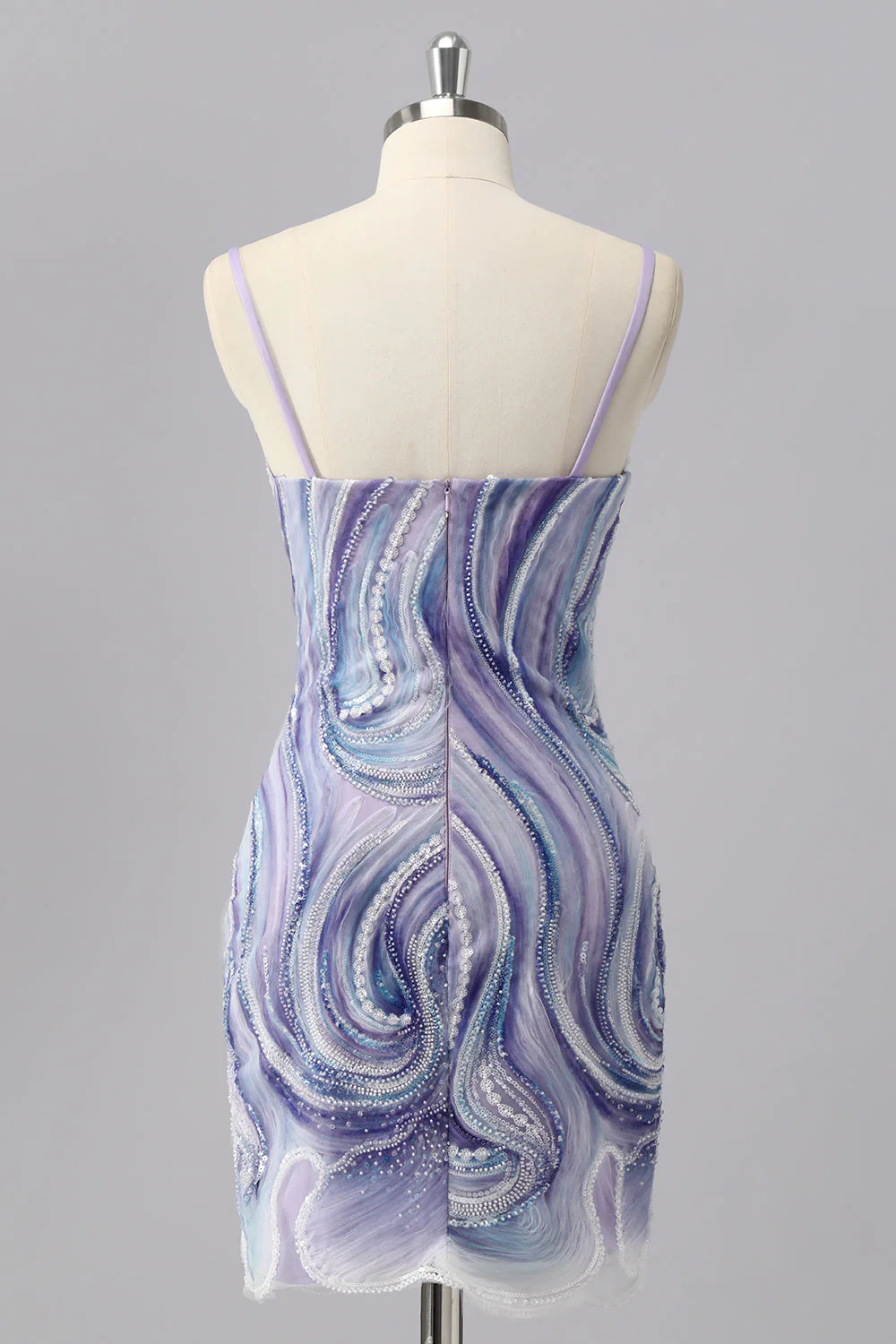 Robe moulante de retour aux balles perlées lilas scintillante avec paillettes - Image 2
