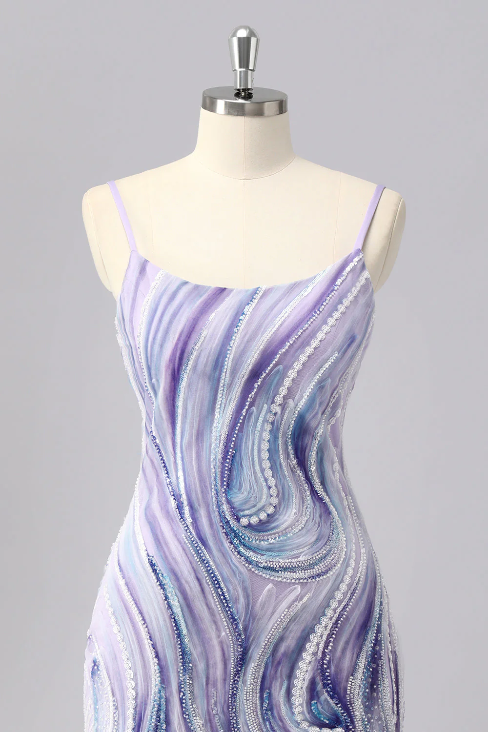 Robe moulante de retour aux balles perlées lilas scintillante avec paillettes - Image 4