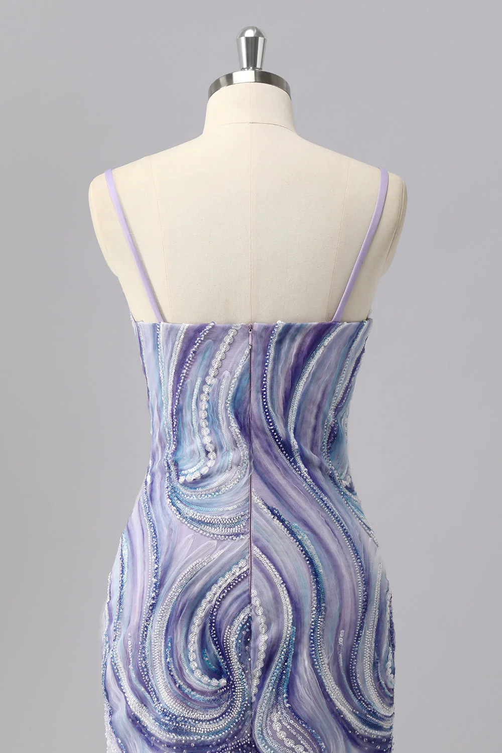 Robe moulante de retour aux balles perlées lilas scintillante avec paillettes - Image 5