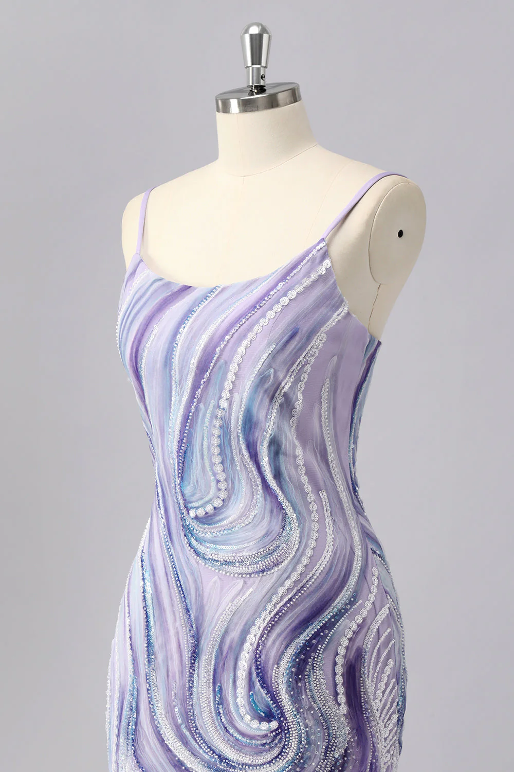 Robe moulante de retour aux balles perlées lilas scintillante avec paillettes - Image 6