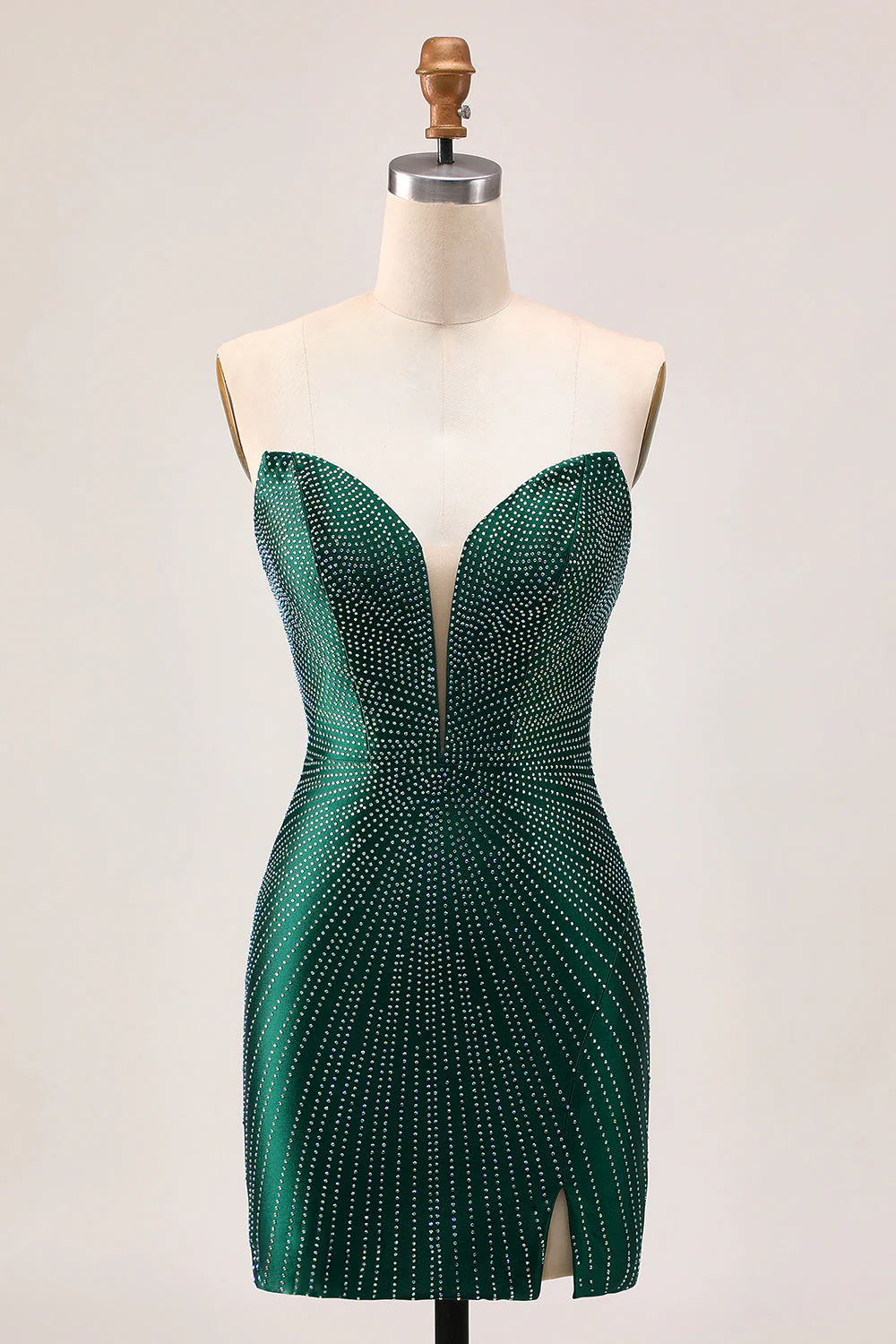 Robe moulante de retour vert foncé scintillante sans bretelles