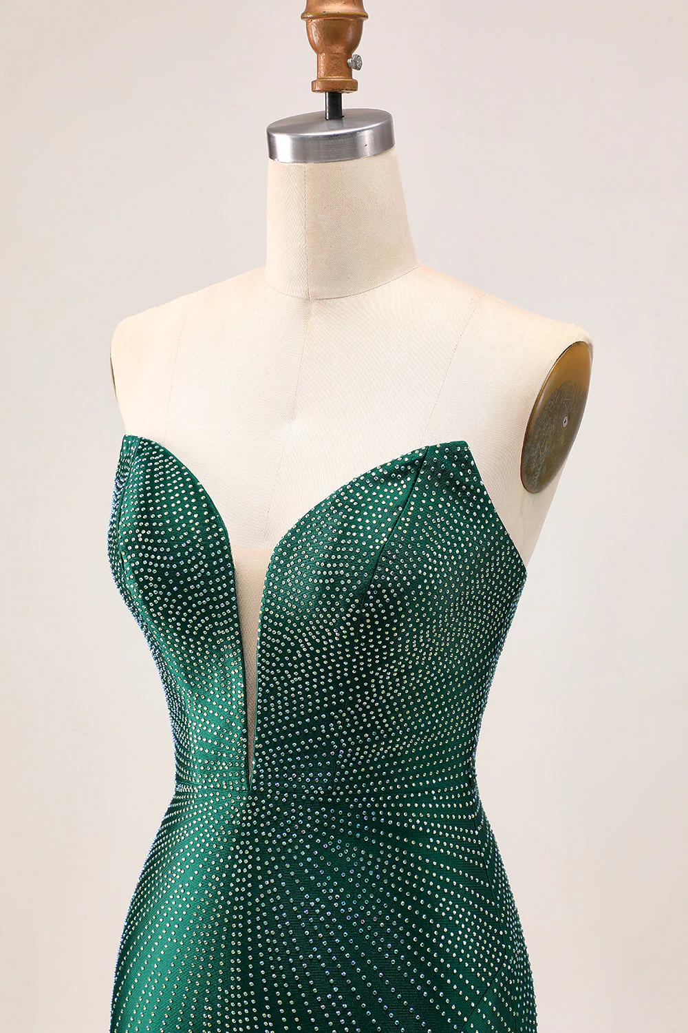 Robe moulante de retour vert foncé scintillante sans bretelles - Image 8