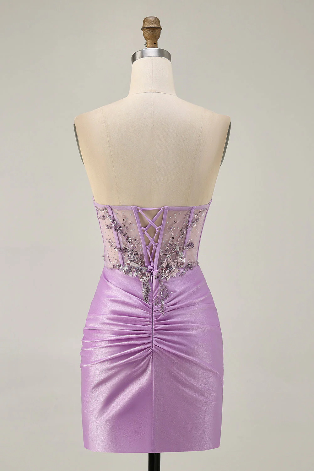 Robe de cocktail moulante sans bretelles à sequins gris vert - Image 12
