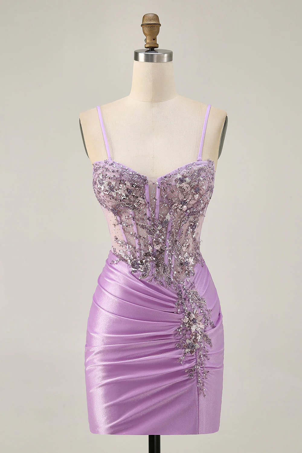 Robe de cocktail moulante sans bretelles à sequins gris vert - Image 14