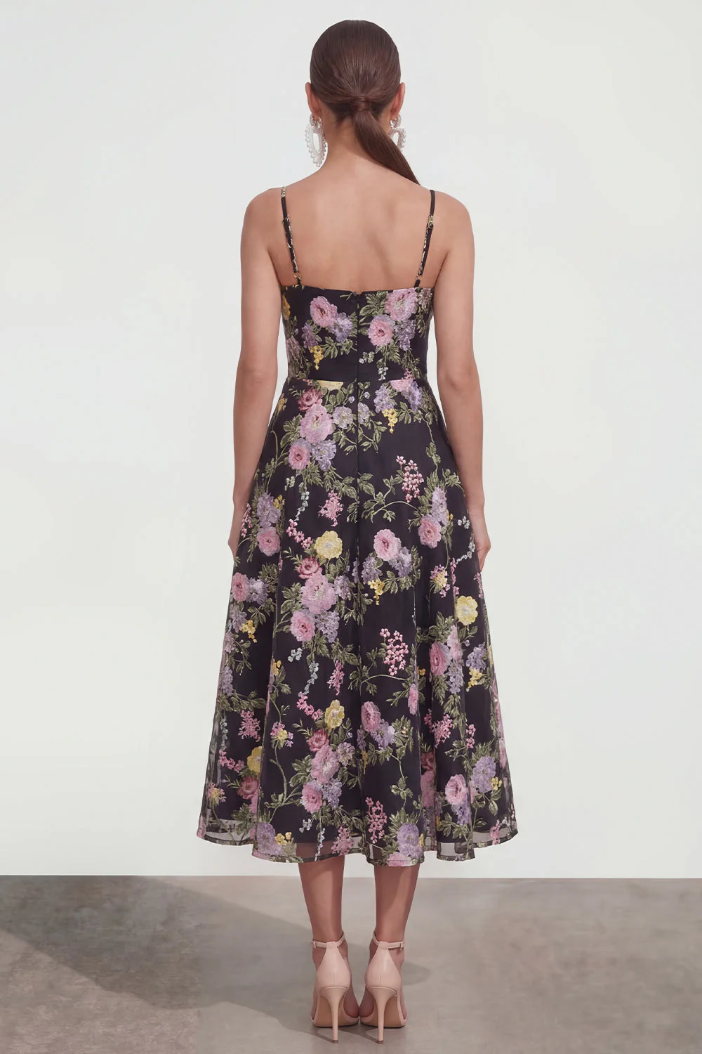 Robe multiflorale imprimée midi à bretelles fines A Line - Image 2