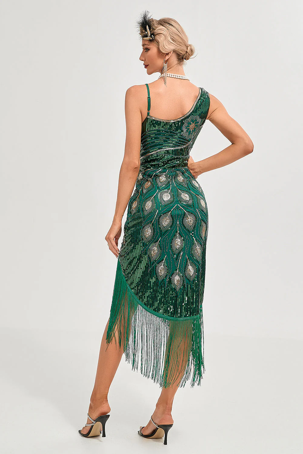 Robe Gatsby des années 20 champagne à bretelles spaghetti avec franges - Image 18