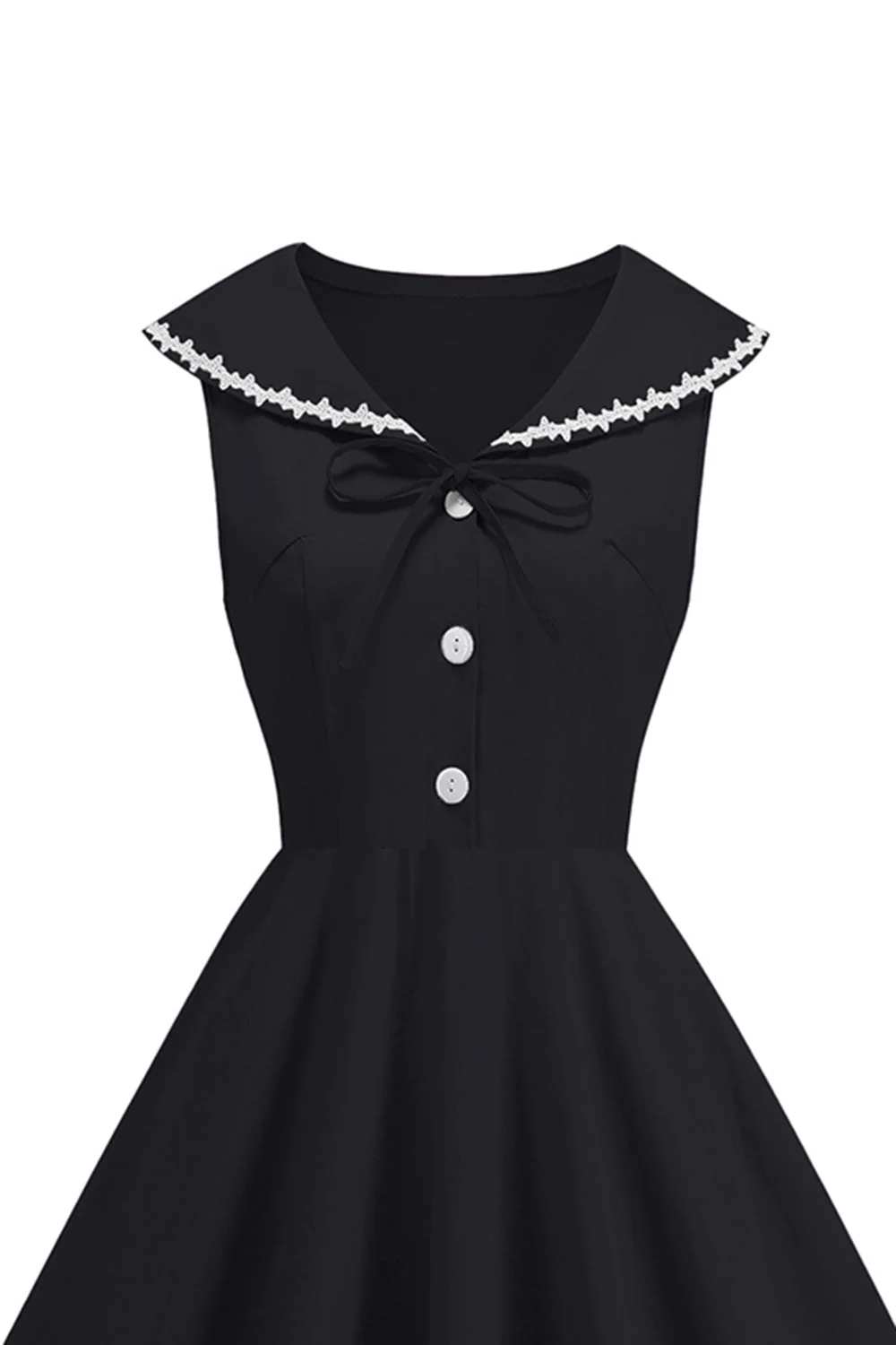 Robe noire à col en V avec la ligne A des années 1950 et nœud - Image 2