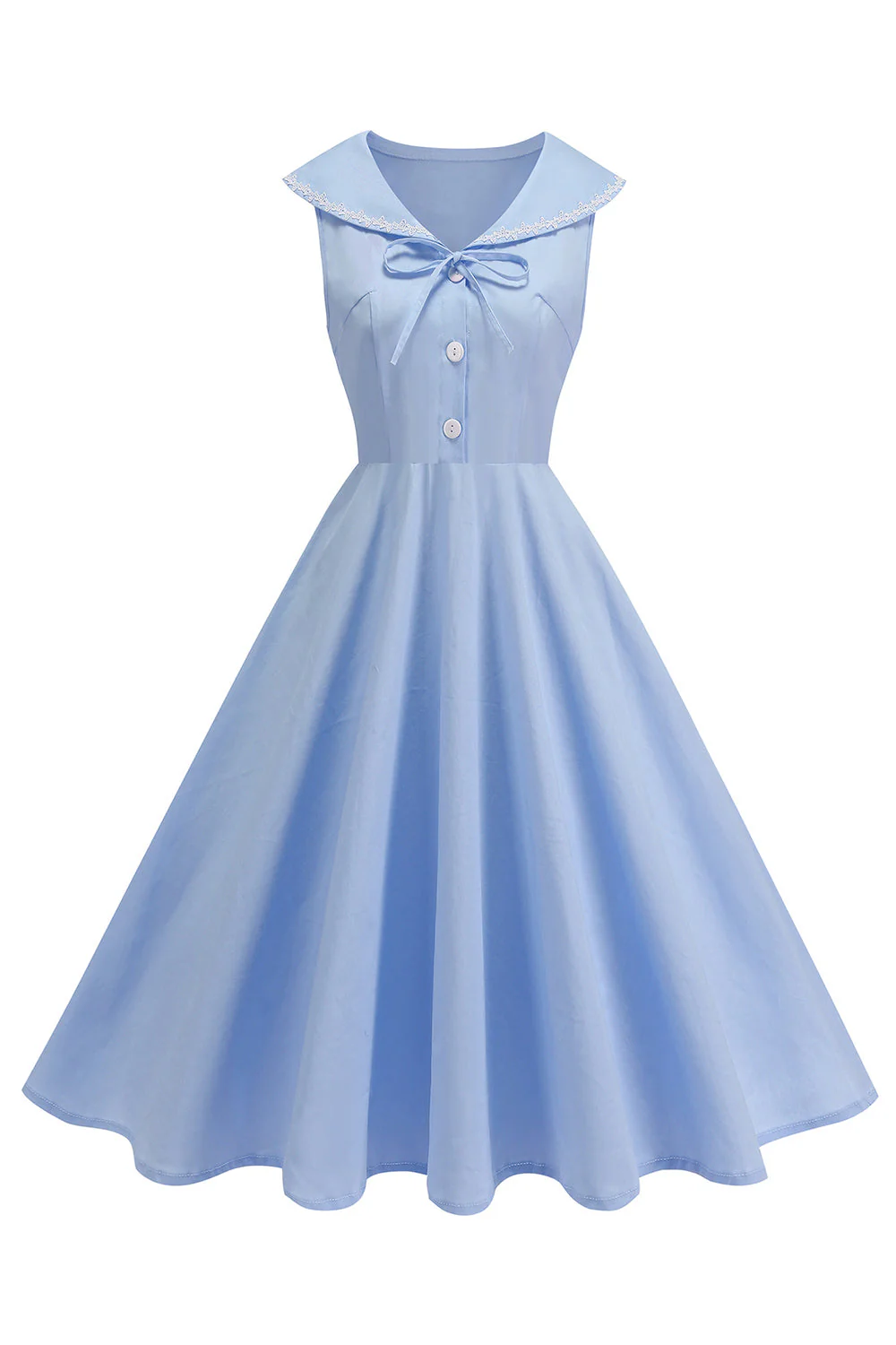 Robe noire à col en V avec la ligne A des années 1950 et nœud - Image 5