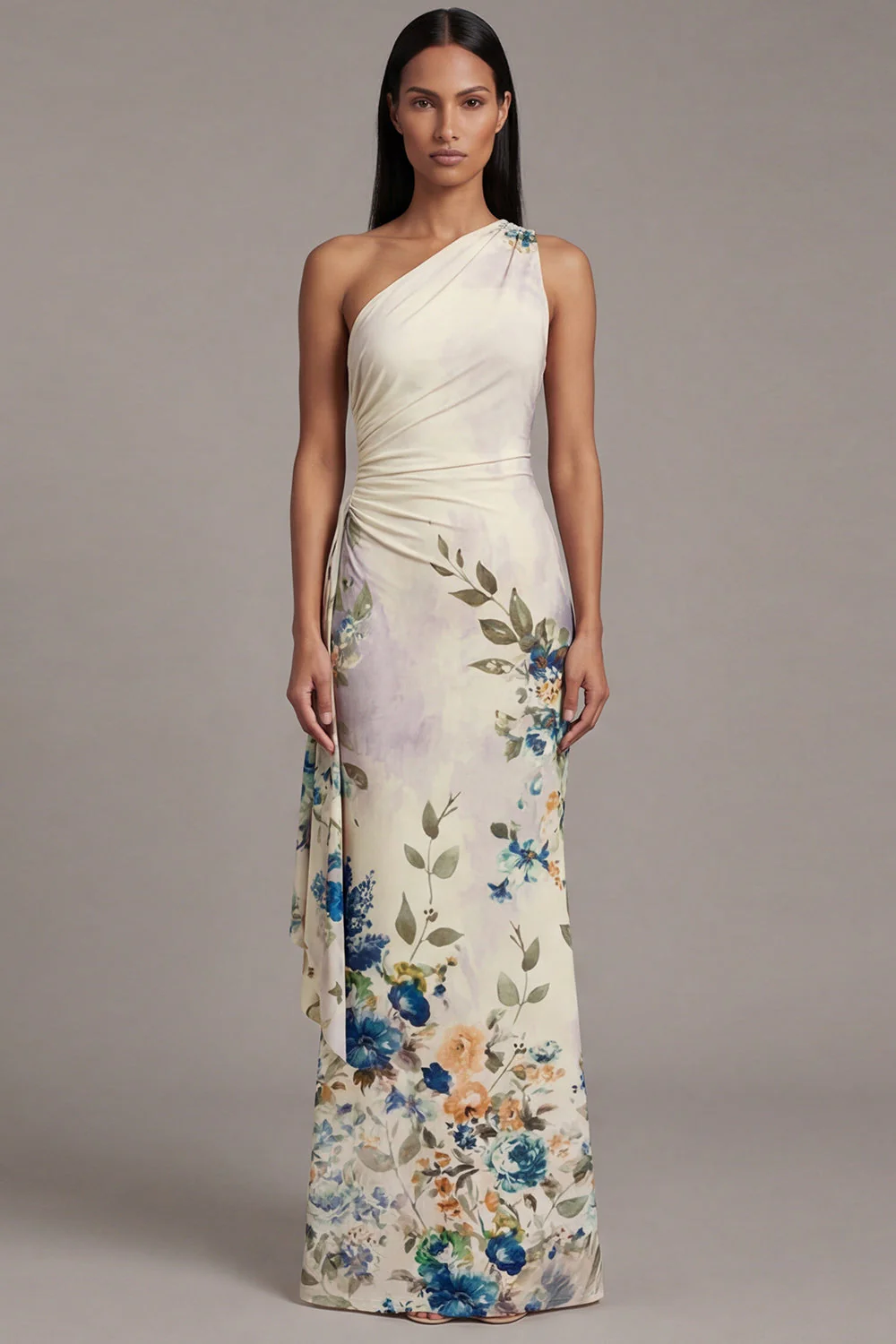 Robe noire à fleurs à motifs d’une épaule - Image 6