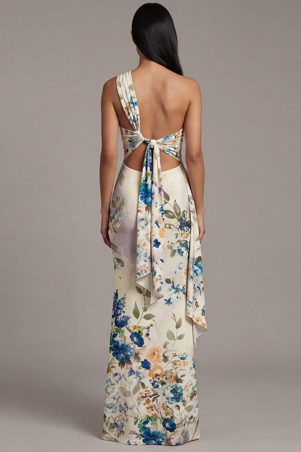 Robe noire à fleurs à motifs d’une épaule - Image 7