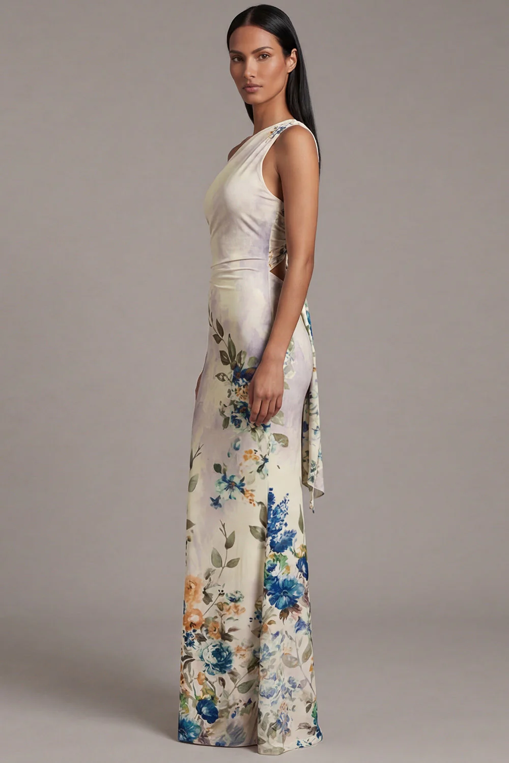 Robe noire à fleurs à motifs d’une épaule - Image 8