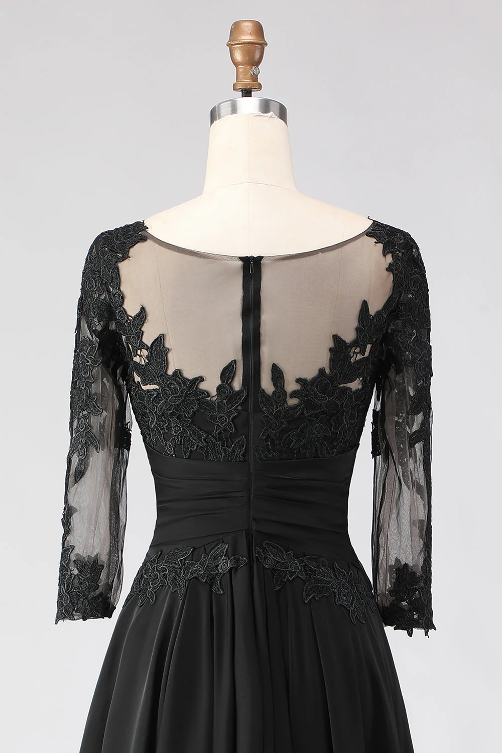 Robe noire A Line Tea longueur 3/4 manches Mother of the Bride avec des appliques - Image 7