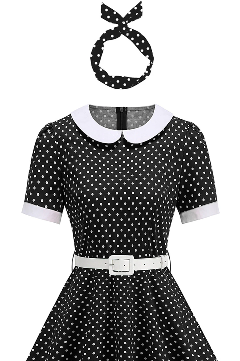 Robe noire à pois à col rond A Line des années 1950 - Image 2